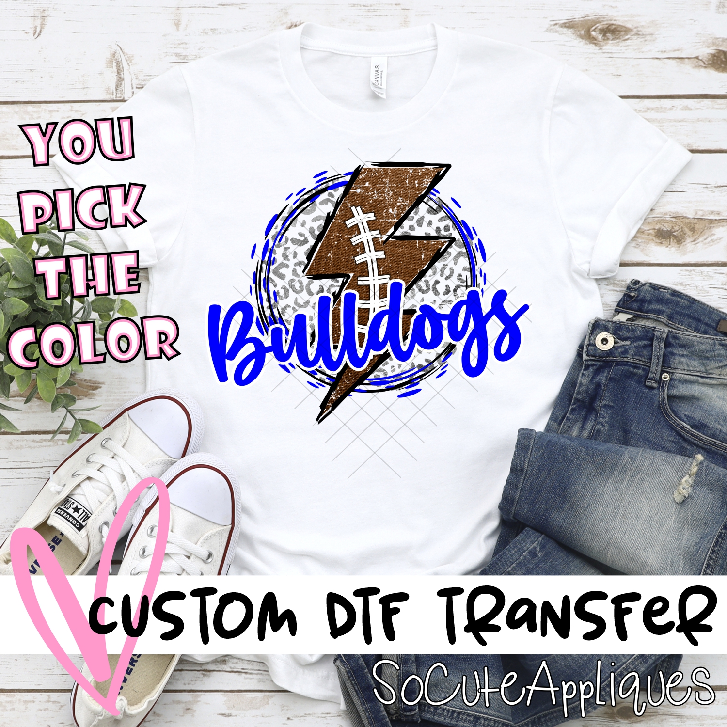 CUSTOM Bulldogs football bolt on leopard *DTF* Transfer