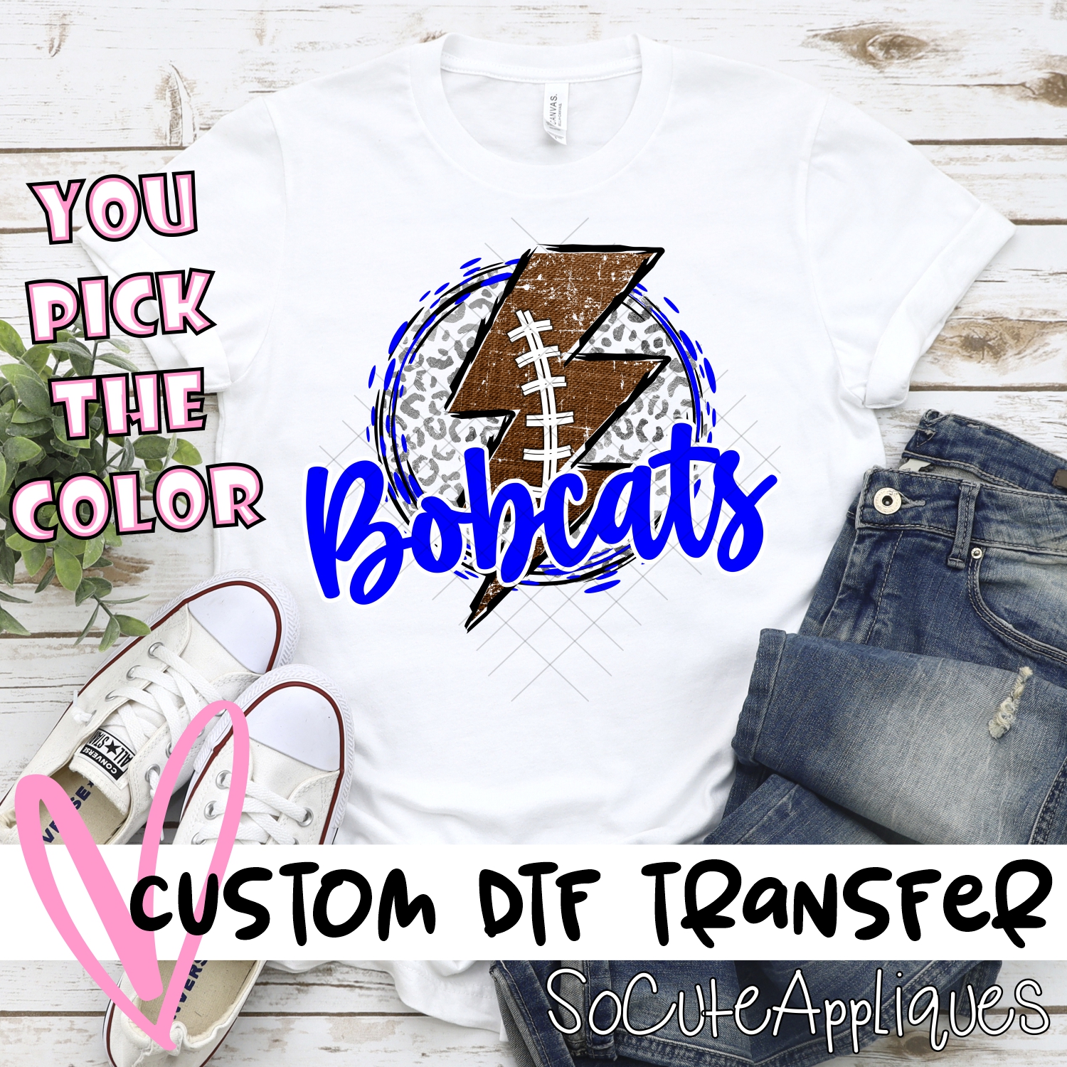 CUSTOM Bobcats football bolt on leopard *DTF* Transfer