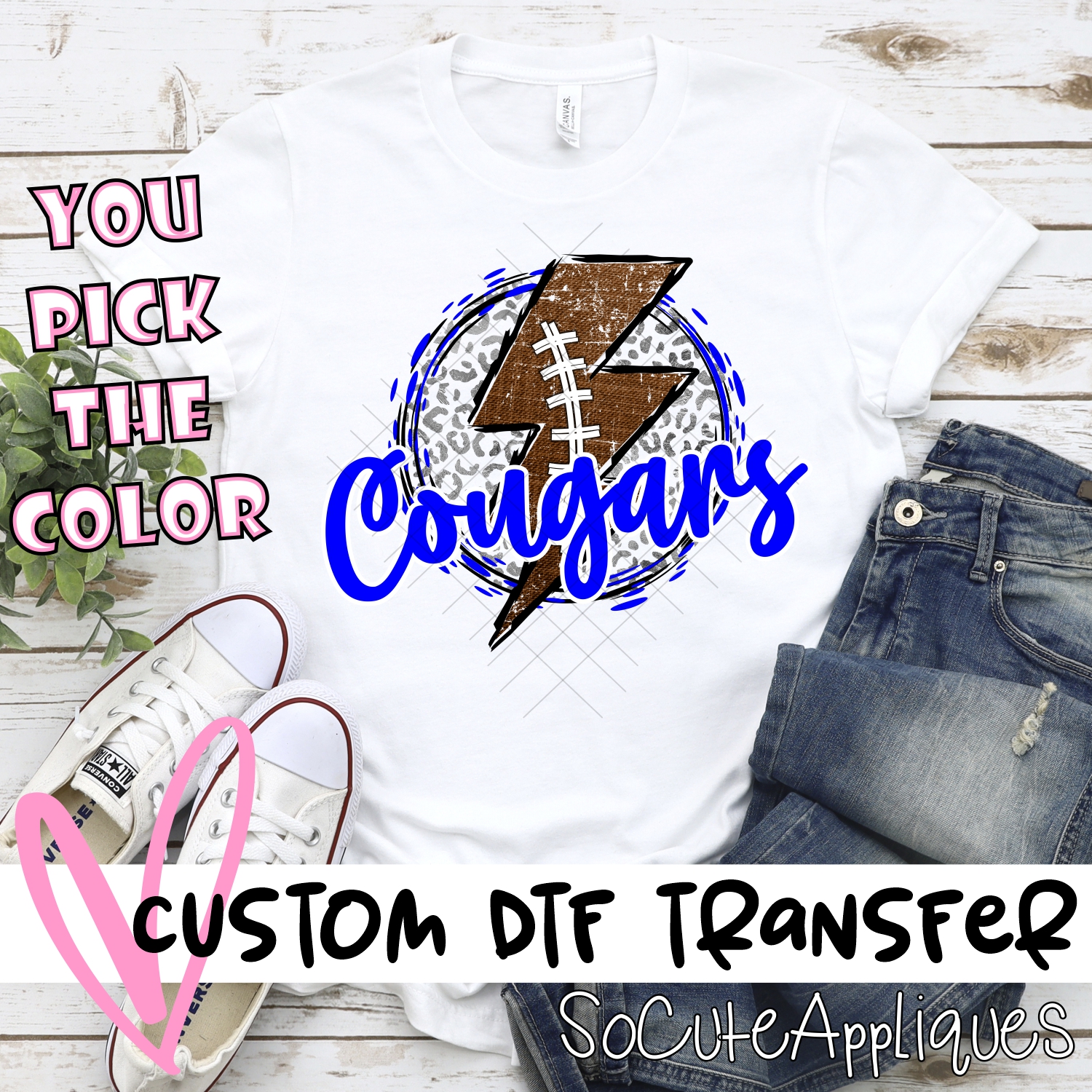 CUSTOM Cougars football bolt on leopard *DTF* Transfer