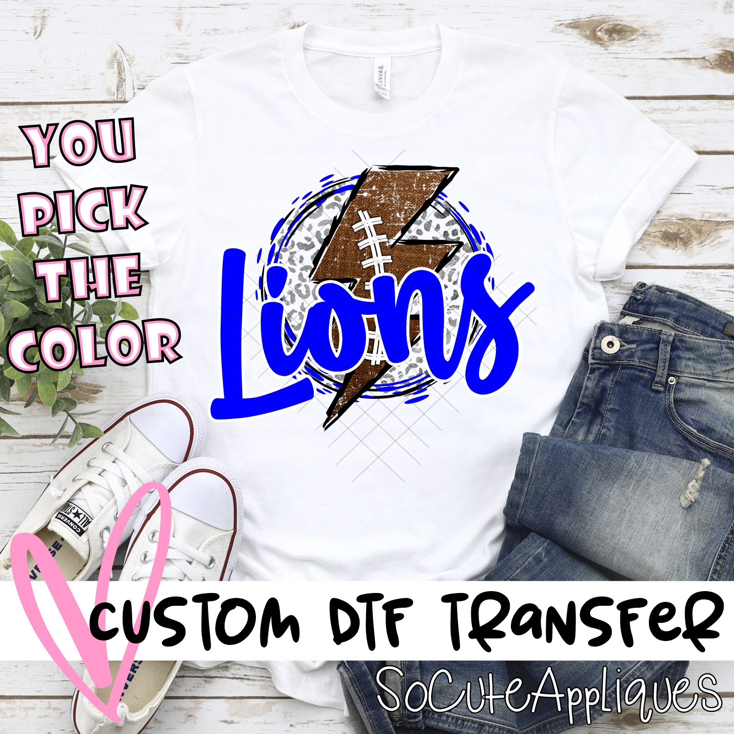 CUSTOM Lions football bolt on leopard *DTF* Transfer