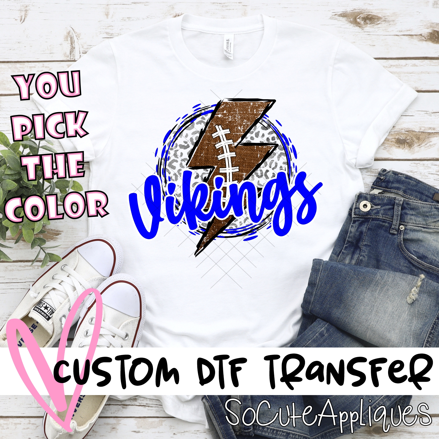 CUSTOM Vikings football bolt on leopard *DTF* Transfer