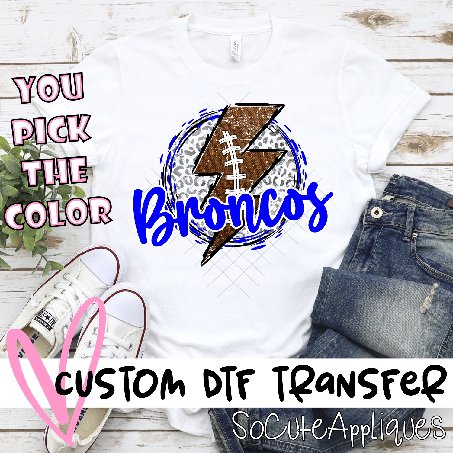 CUSTOM Broncos football bolt on leopard *DTF* Transfer