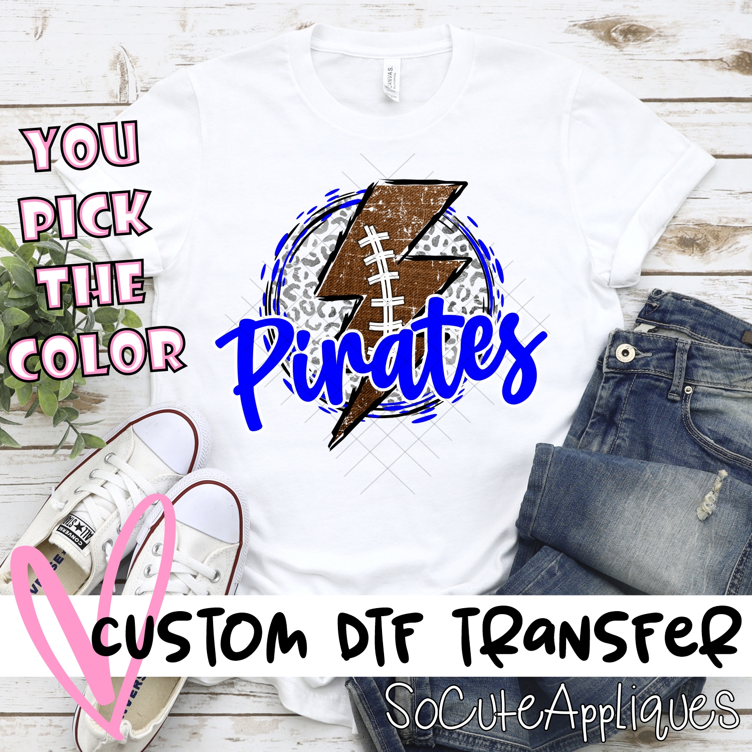CUSTOM Pirates football bolt on leopard *DTF* Transfer