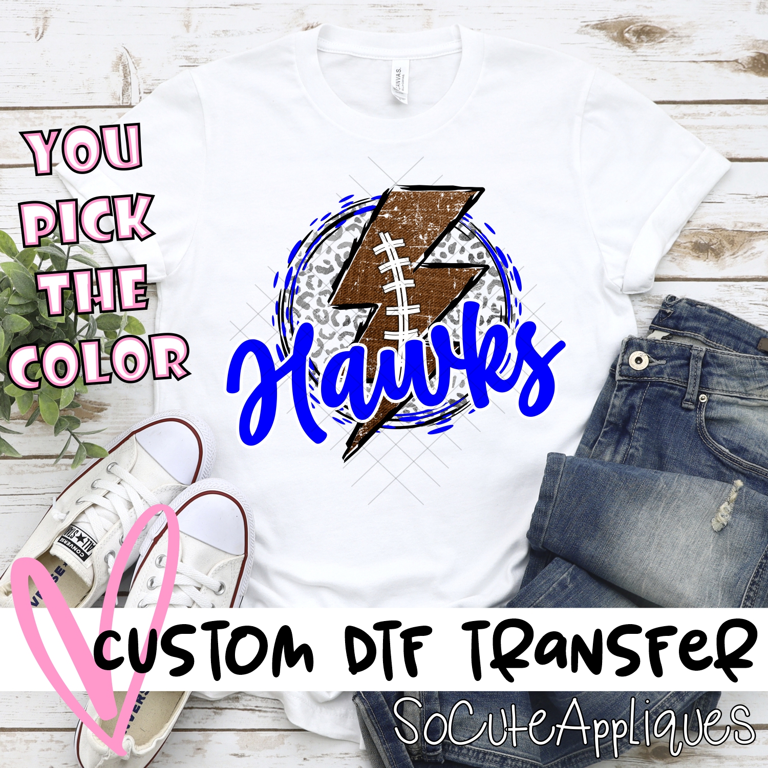 CUSTOM Hawks football bolt on leopard *DTF* Transfer