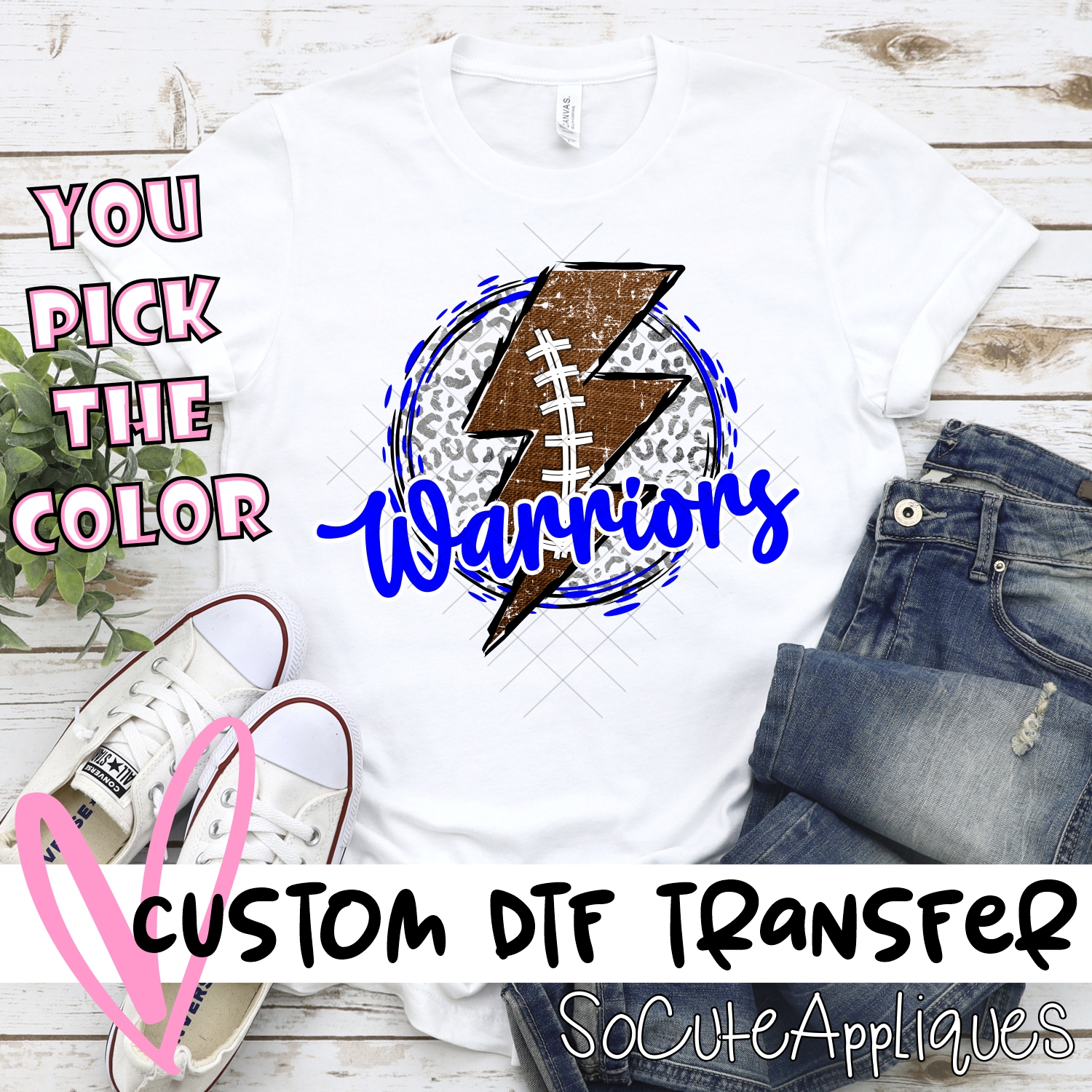 CUSTOM Warriors football bolt on leopard *DTF* Transfer