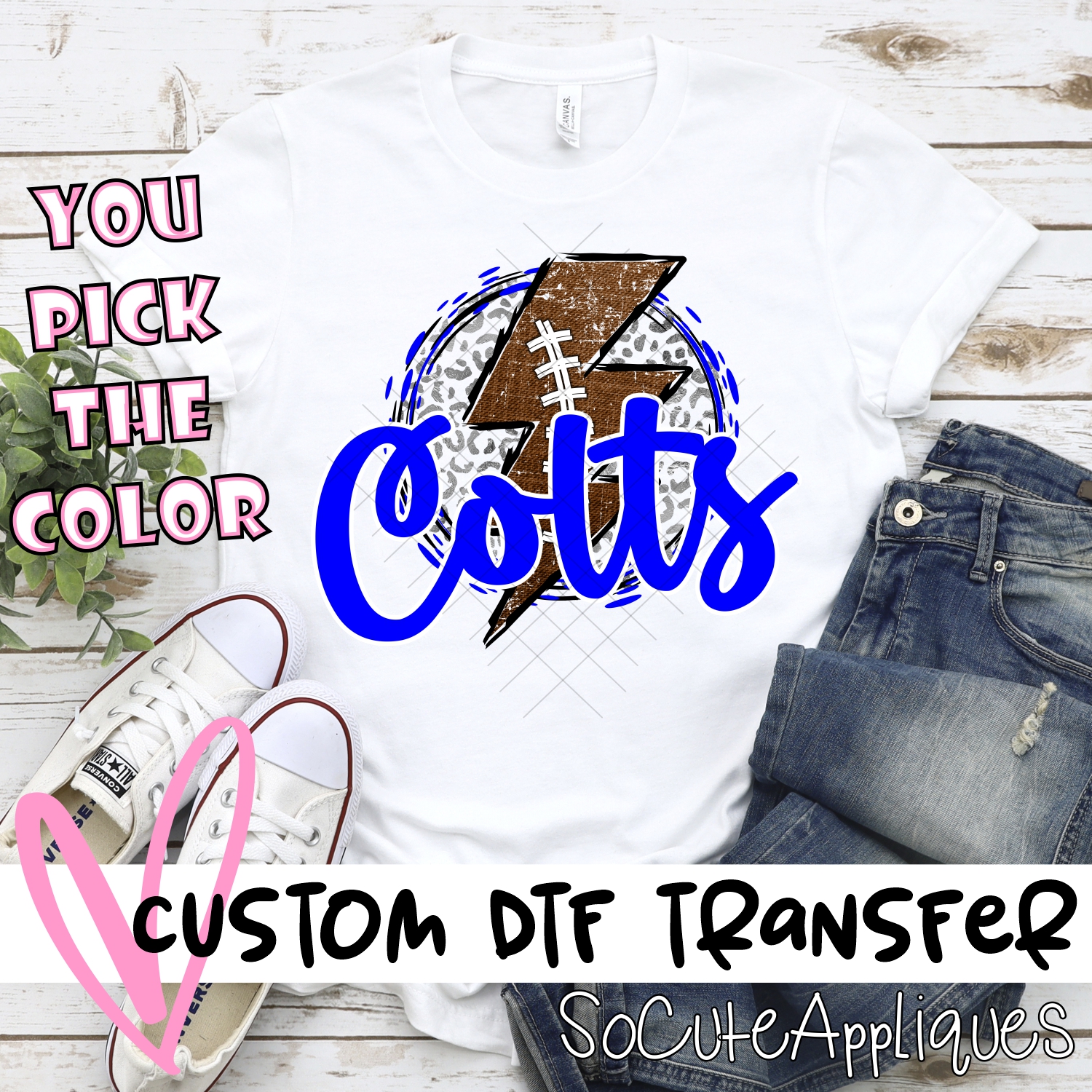 CUSTOM Colts football bolt on leopard *DTF* Transfer