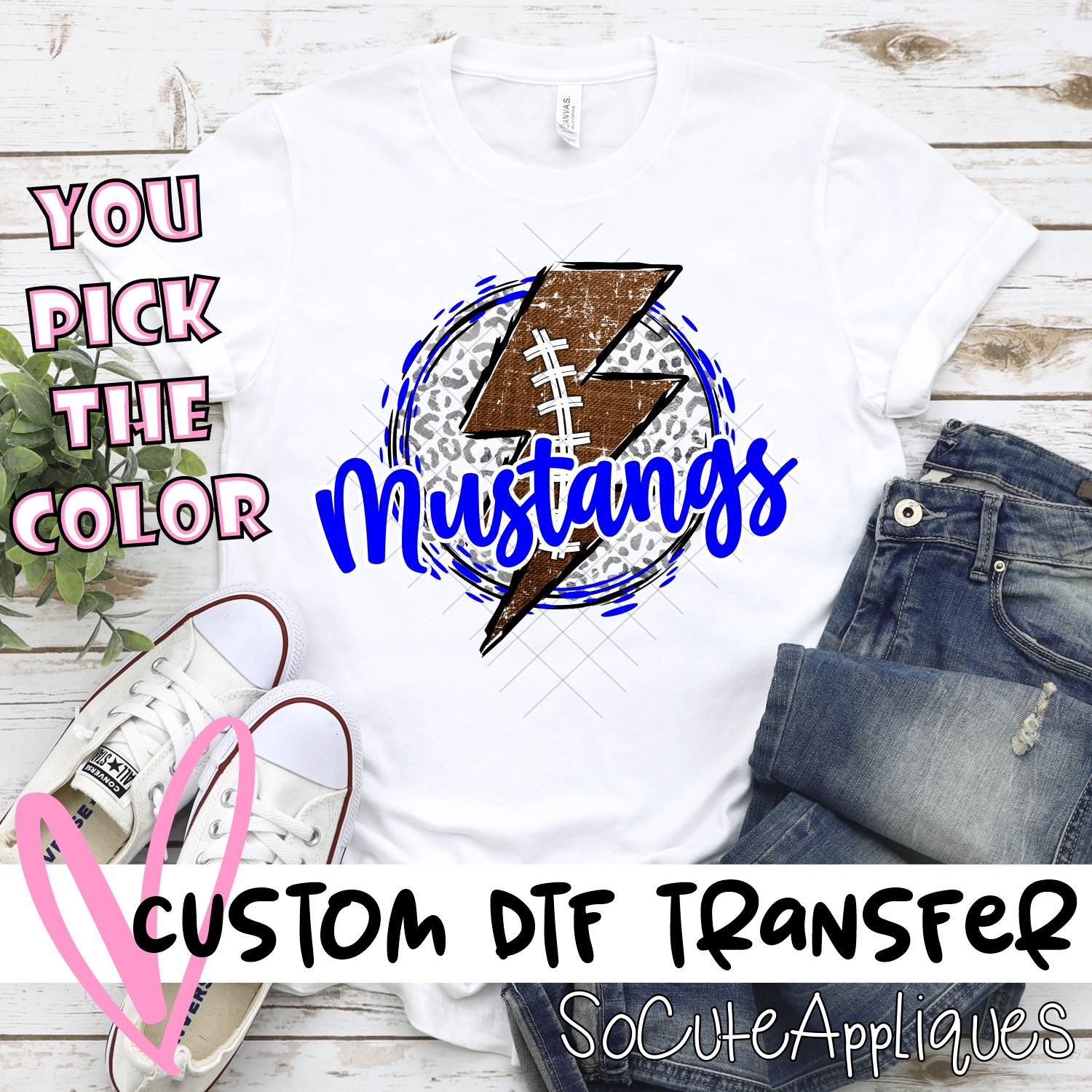 CUSTOM Mustangs football bolt on leopard *DTF* Transfer