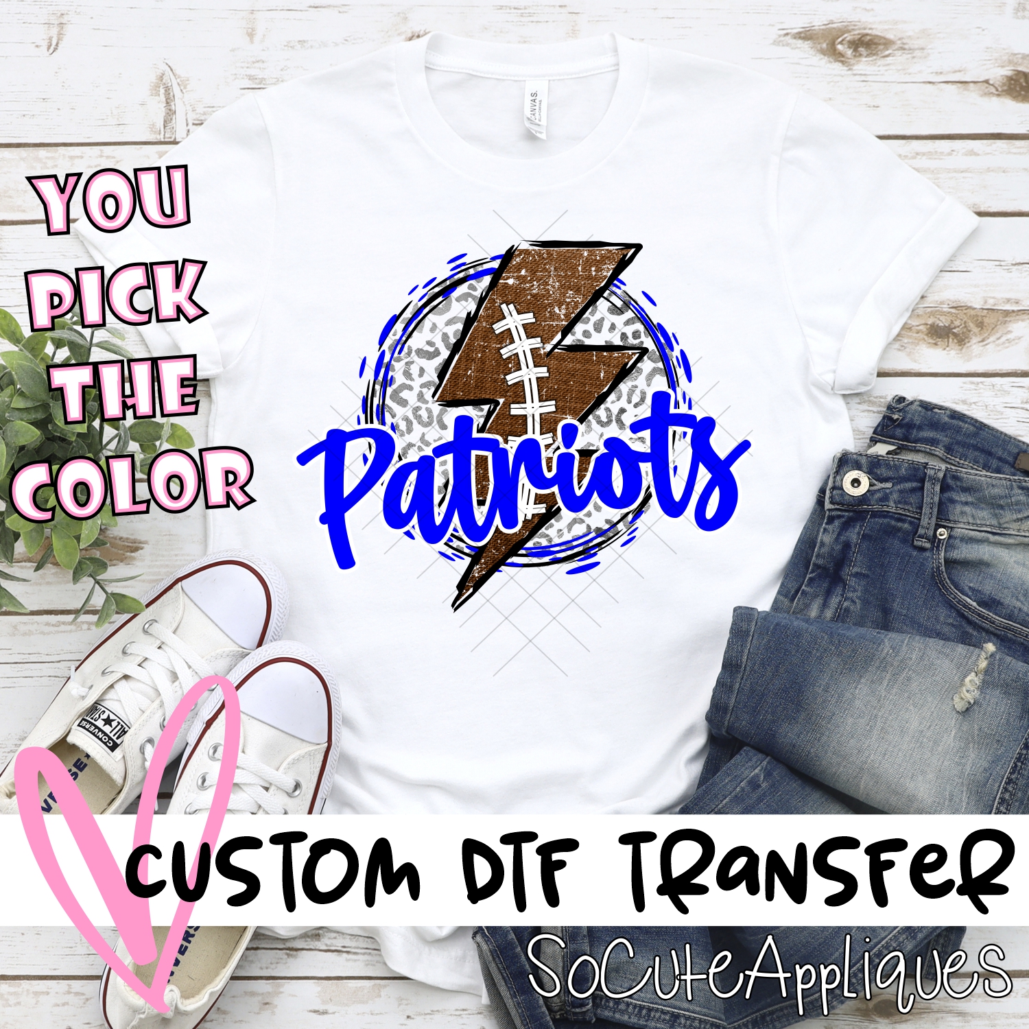 CUSTOM Patriots football bolt on leopard *DTF* Transfer