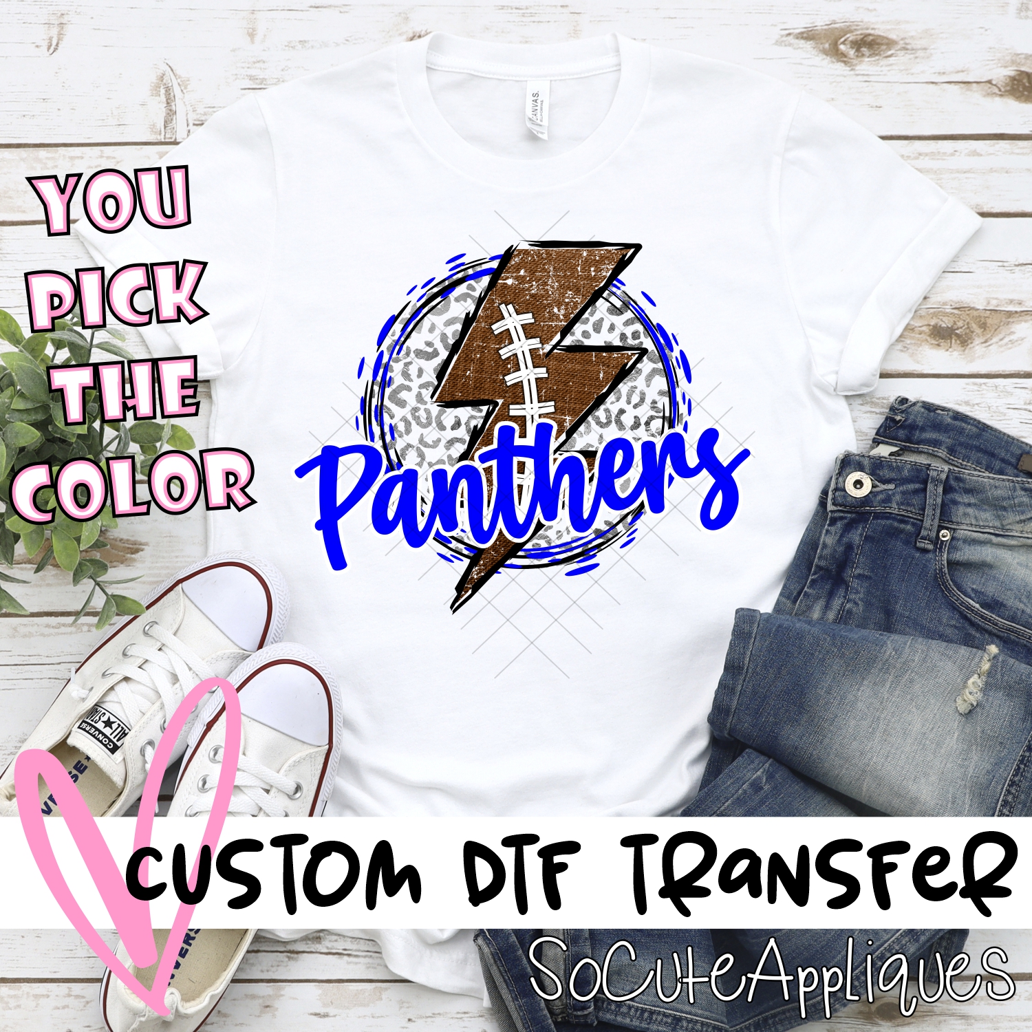 CUSTOM Panthers football bolt on leopard *DTF* Transfer