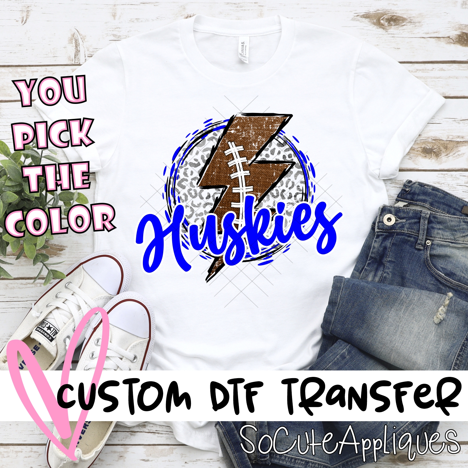 CUSTOM Huskies football bolt on leopard *DTF* Transfer