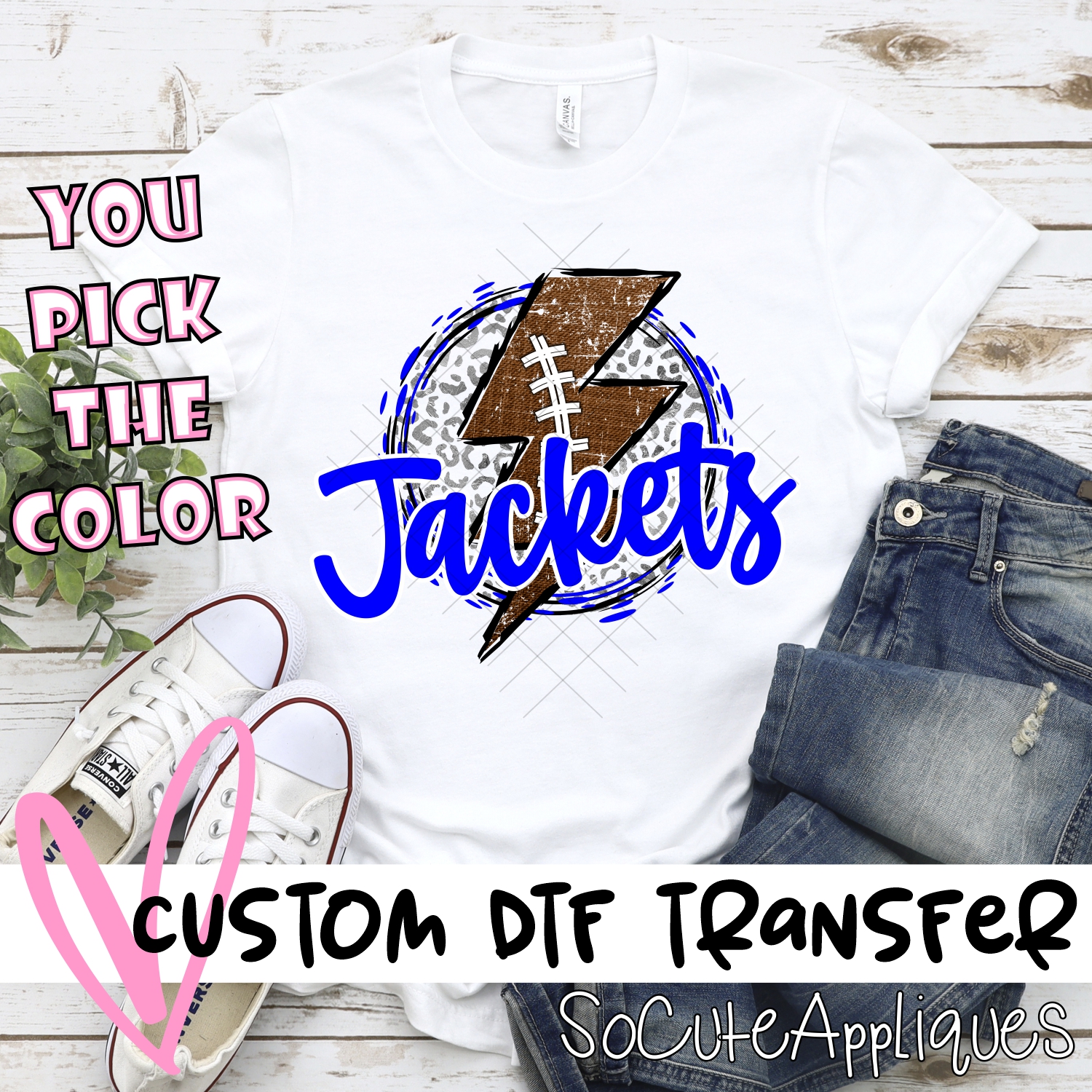CUSTOM Jackets football bolt on leopard *DTF* Transfer