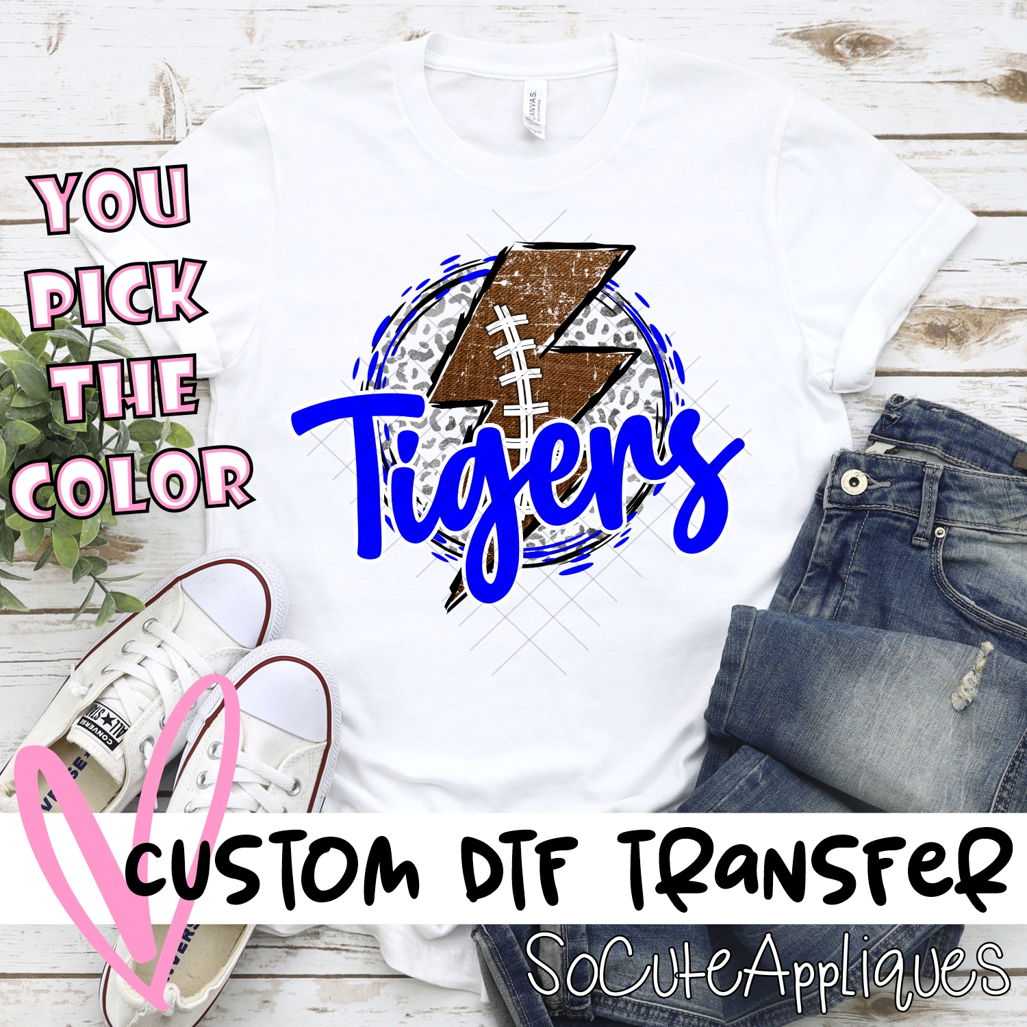 CUSTOM Tigers football bolt on leopard *DTF* Transfer