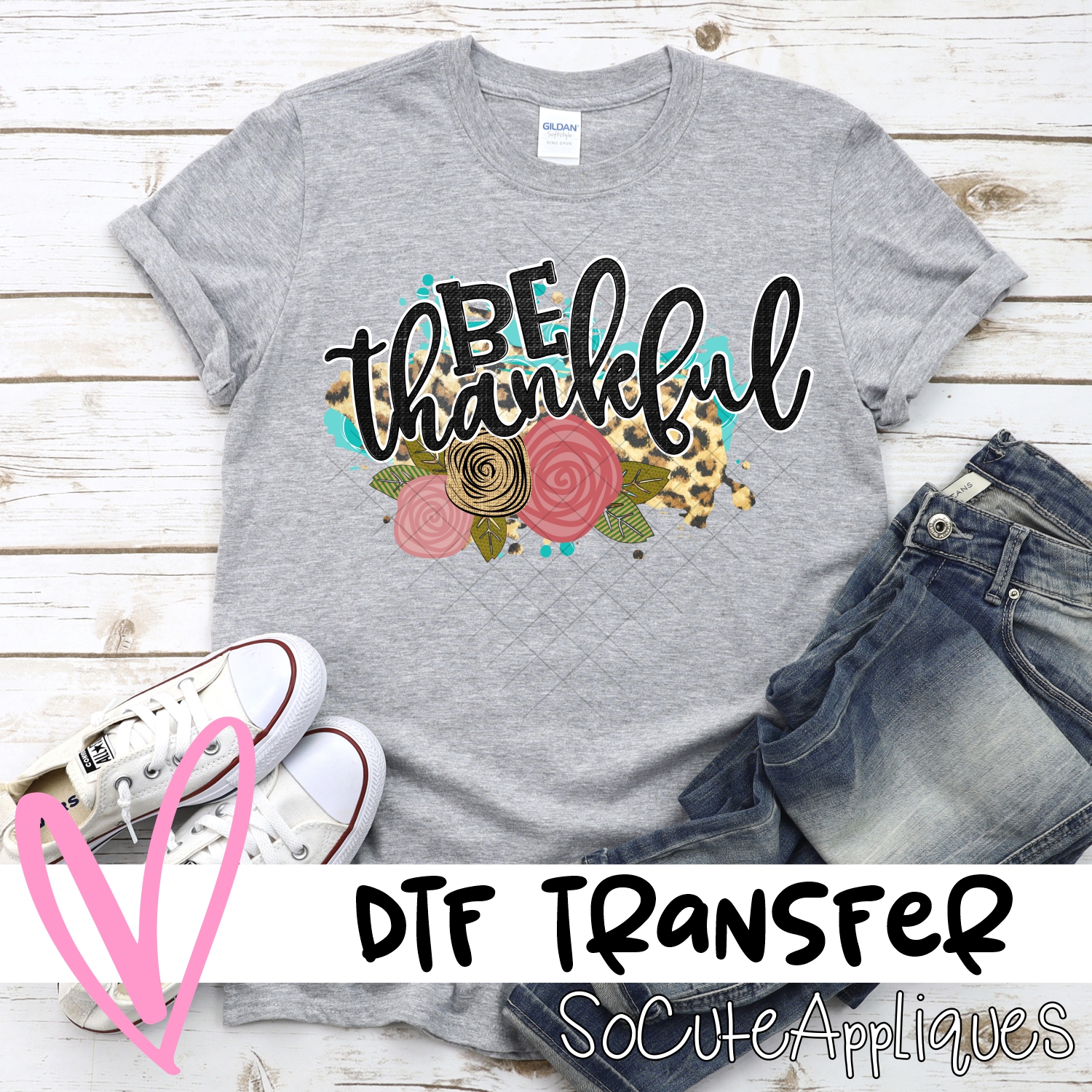 Be thankful leopard pink flowers *DTF* Transfer