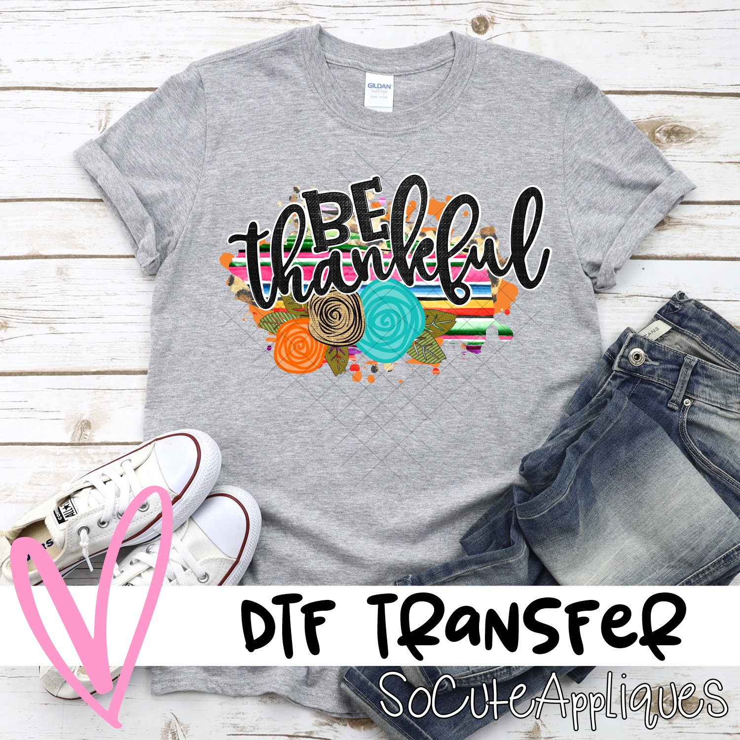 Be thankful serape orange flowers *DTF* Transfer