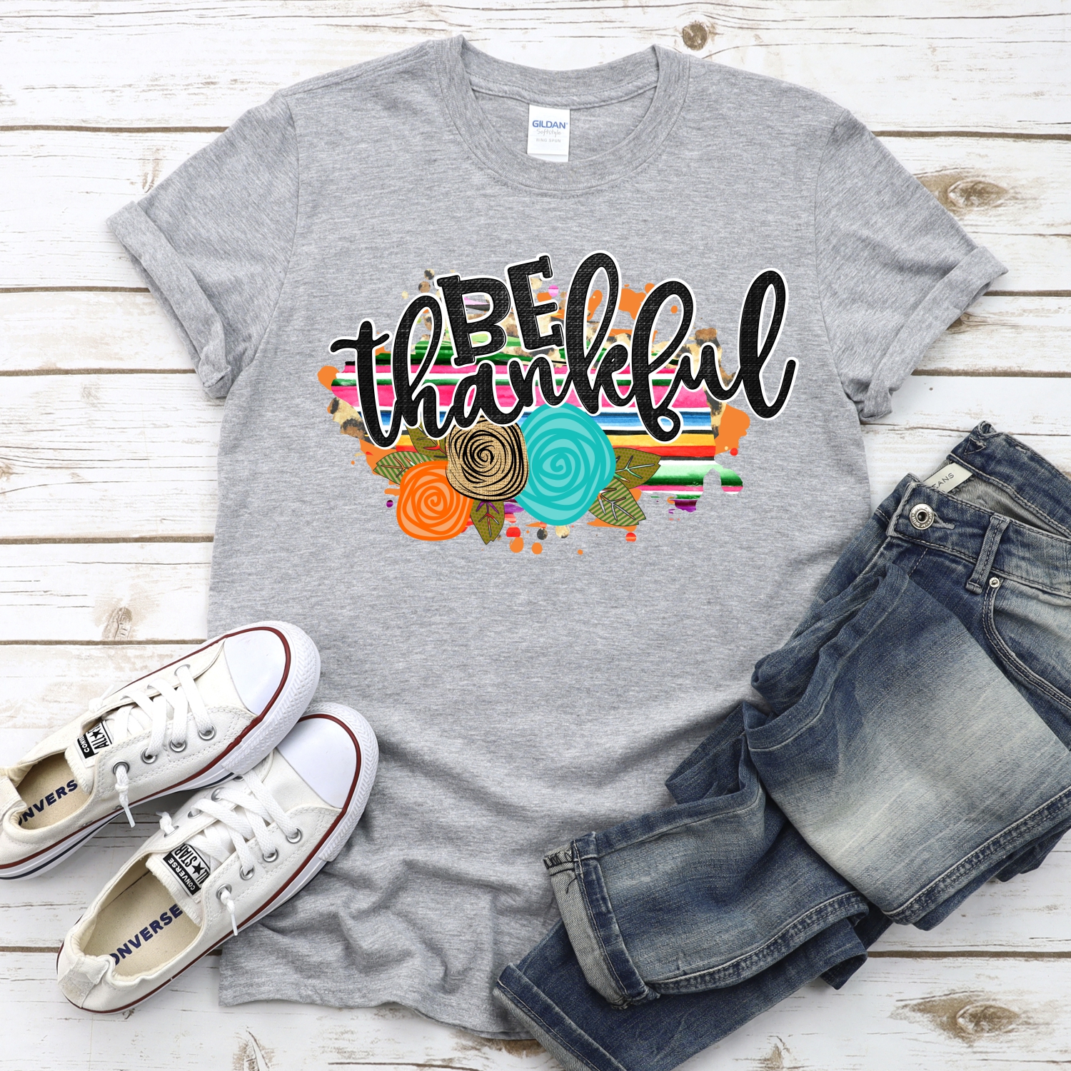 Be thankful serape orange flowers *DTF* Transfer - Image 2