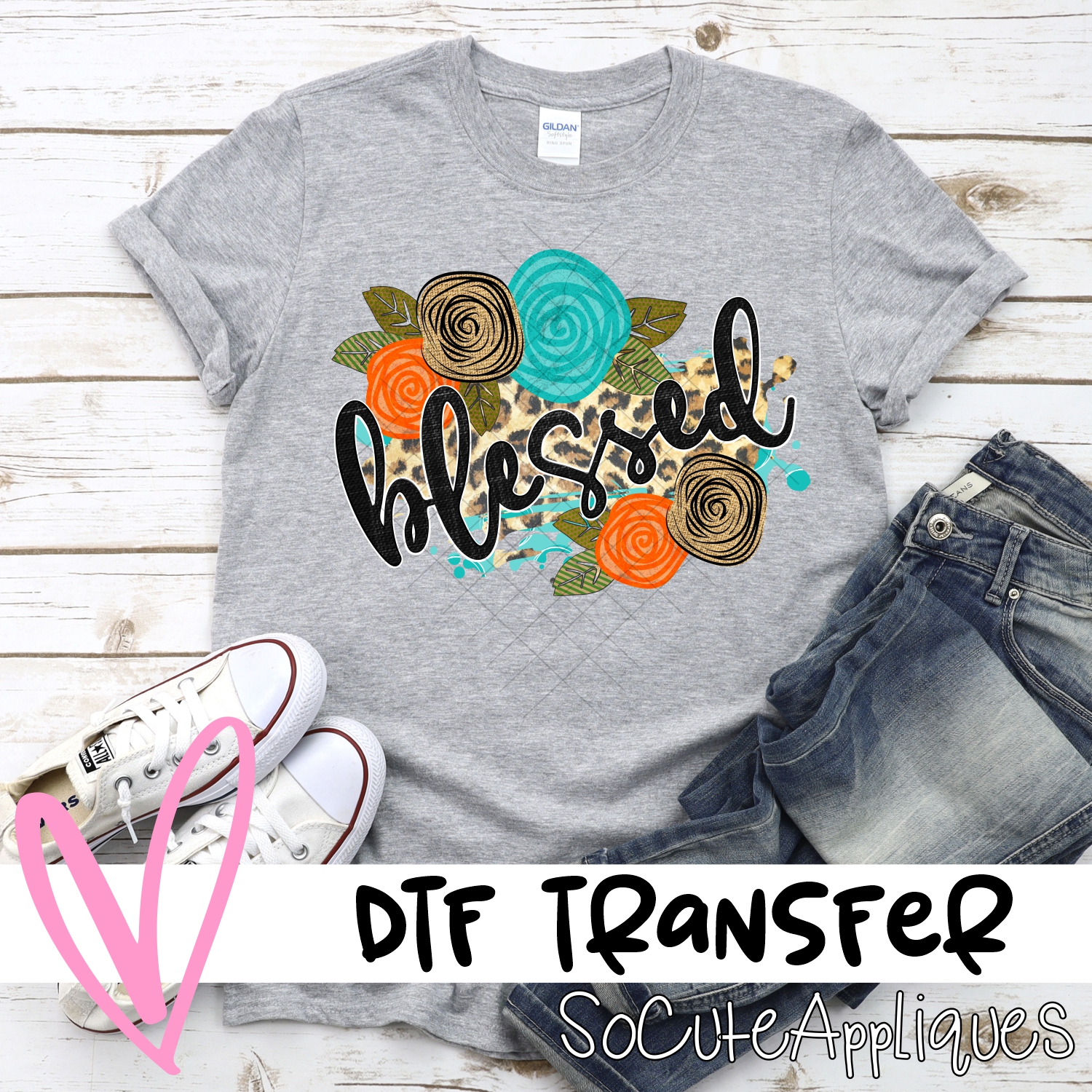 Blessed on leopard orange flowers *DTF* Transfer