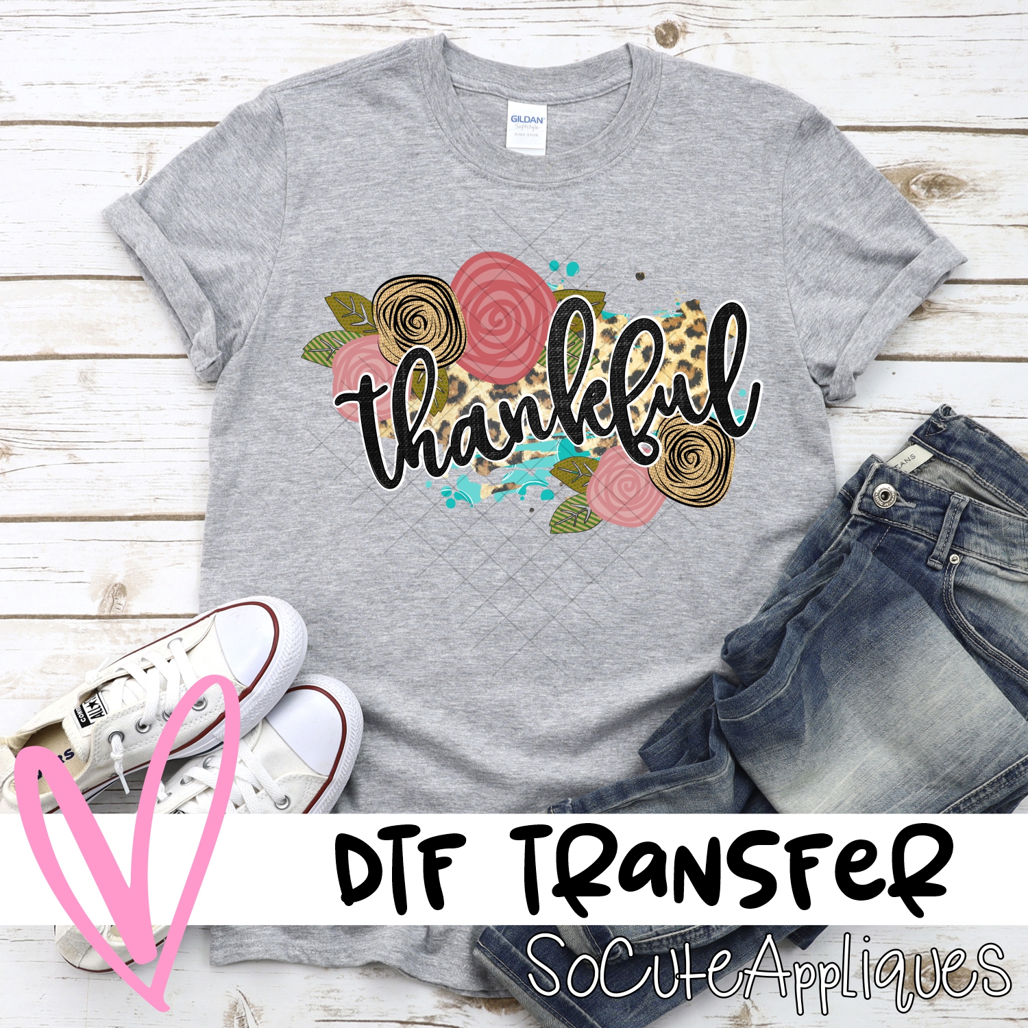 Thankful on leopard pink flowers *DTF* Transfer