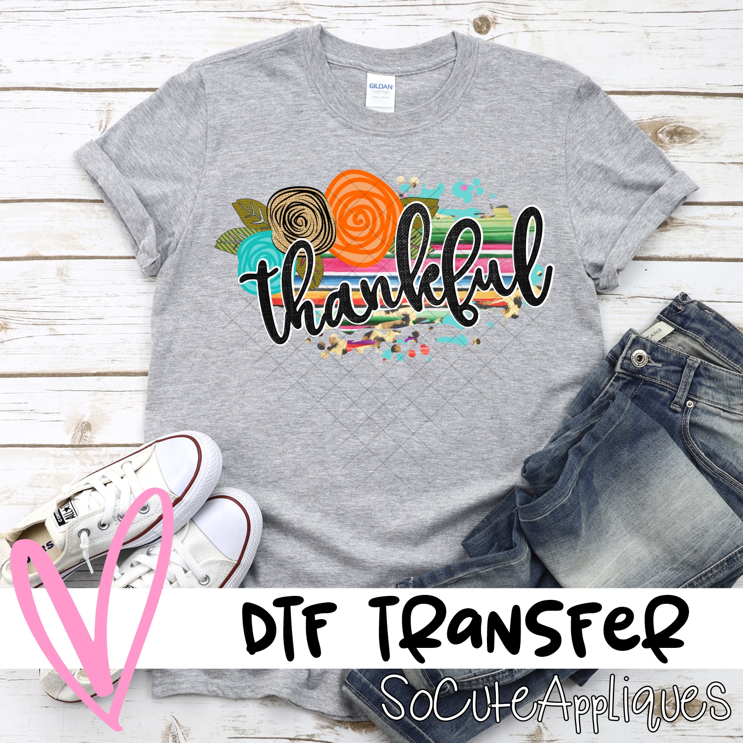Thankful on serape orange flower *DTF* Transfer