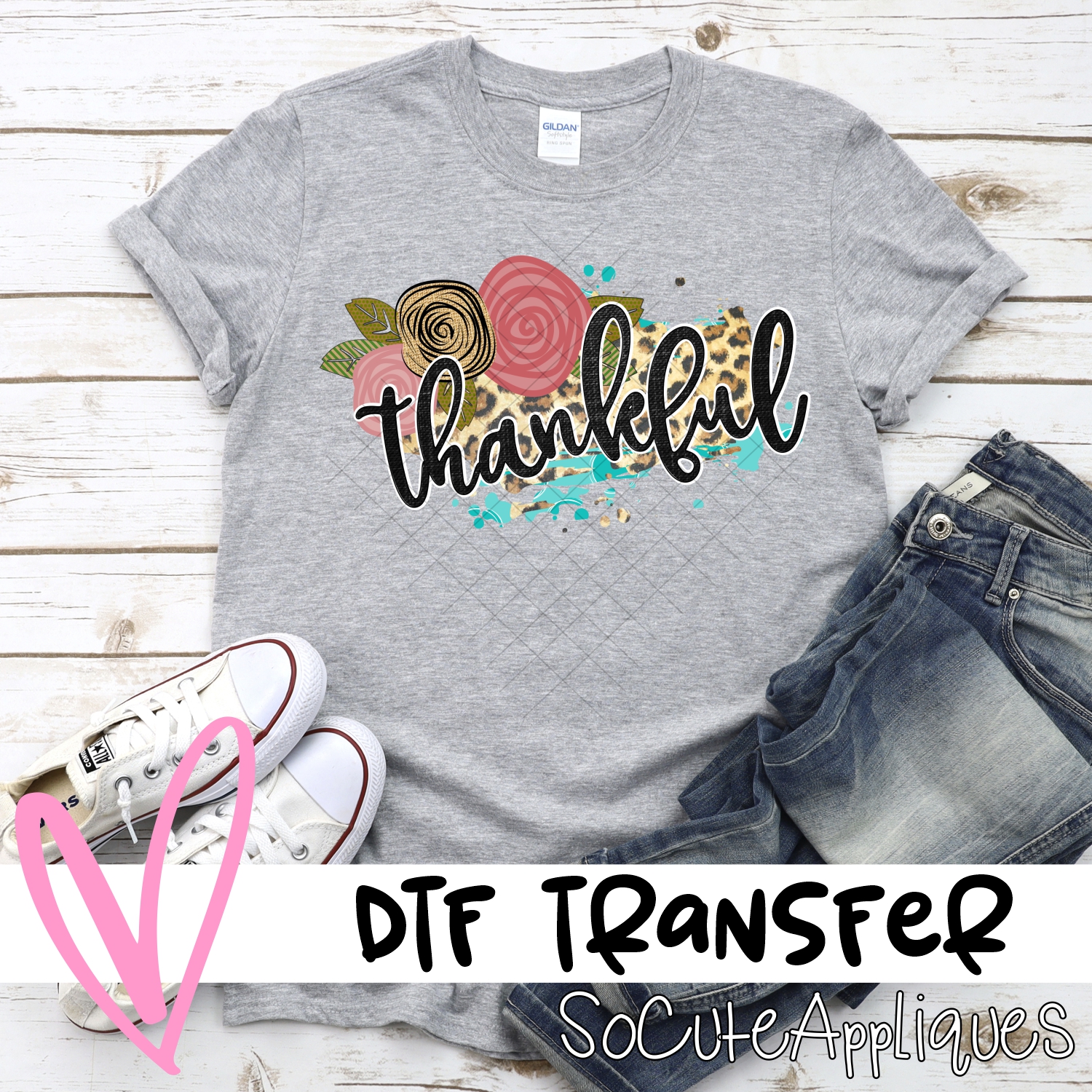 Thankful on leopard pink flowers *DTF* Transfer