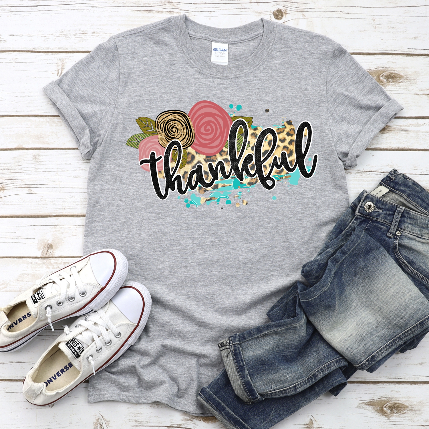 Thankful on leopard pink flowers *DTF* Transfer - Image 2