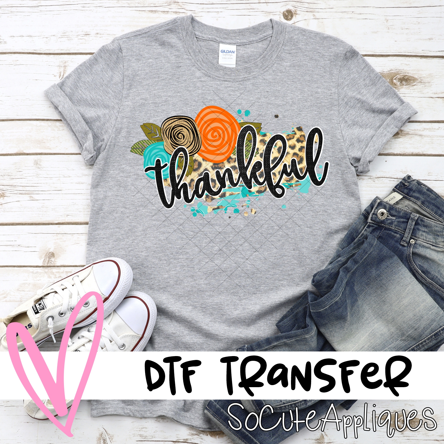 Thankful on leopard orange flower *DTF* Transfer