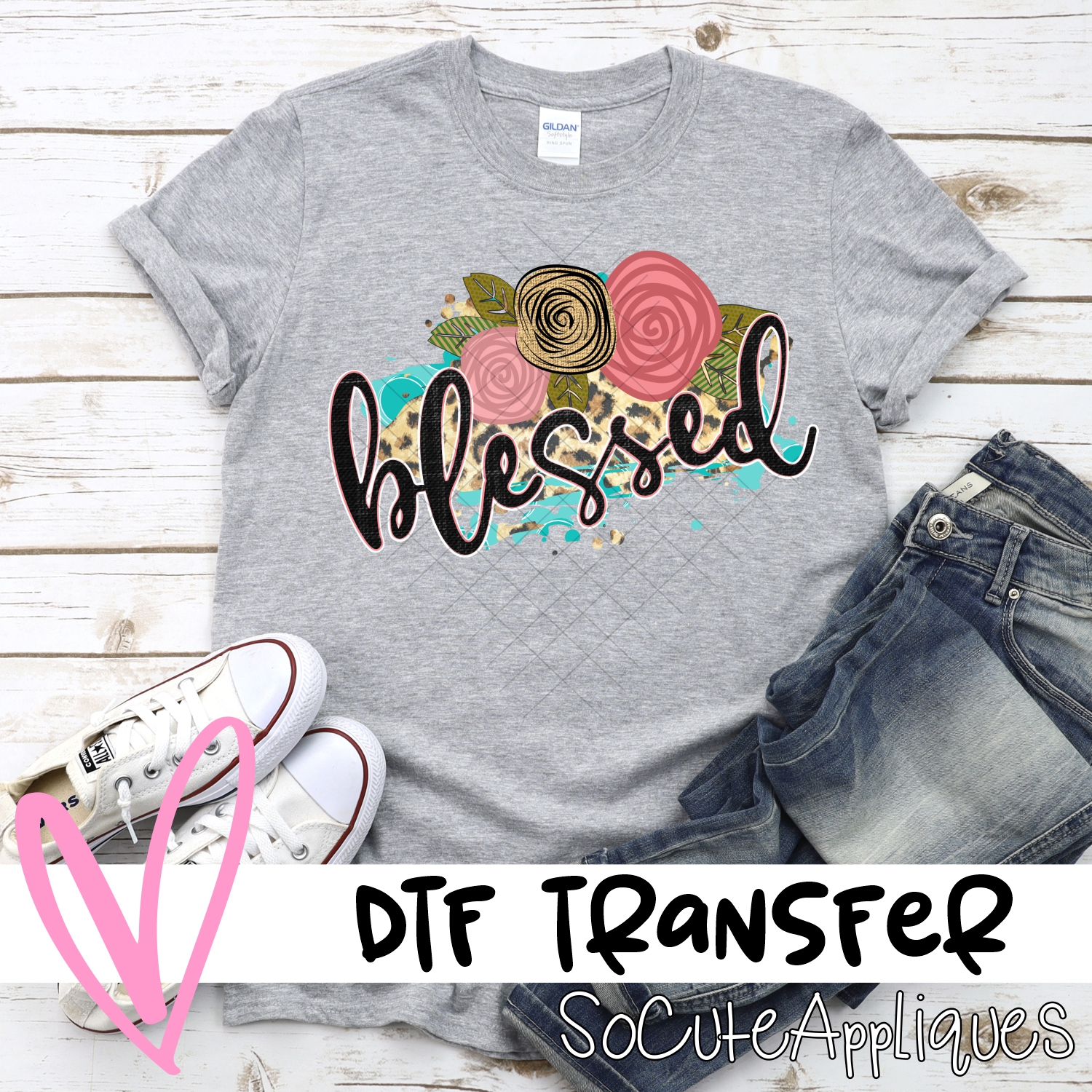 Blessed on leopard pink flowers *DTF* Transfer