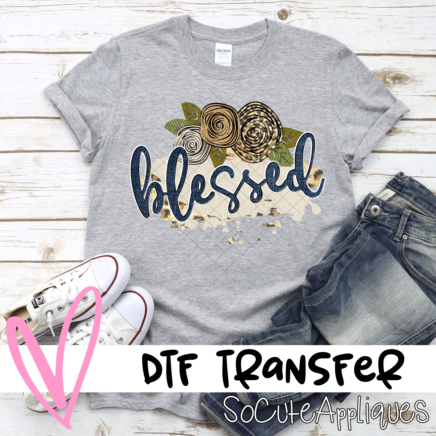Blessed denim on linen *DTF* Transfer