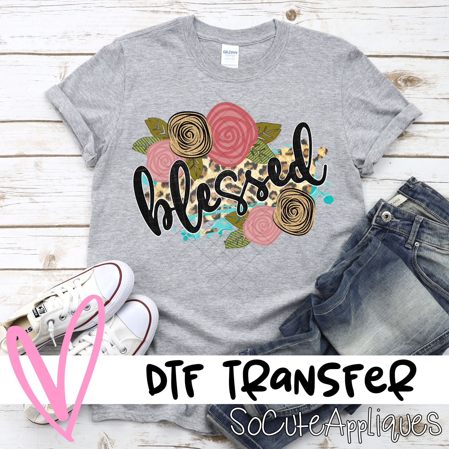 Blessed on leopard pink flowers *DTF* Transfer
