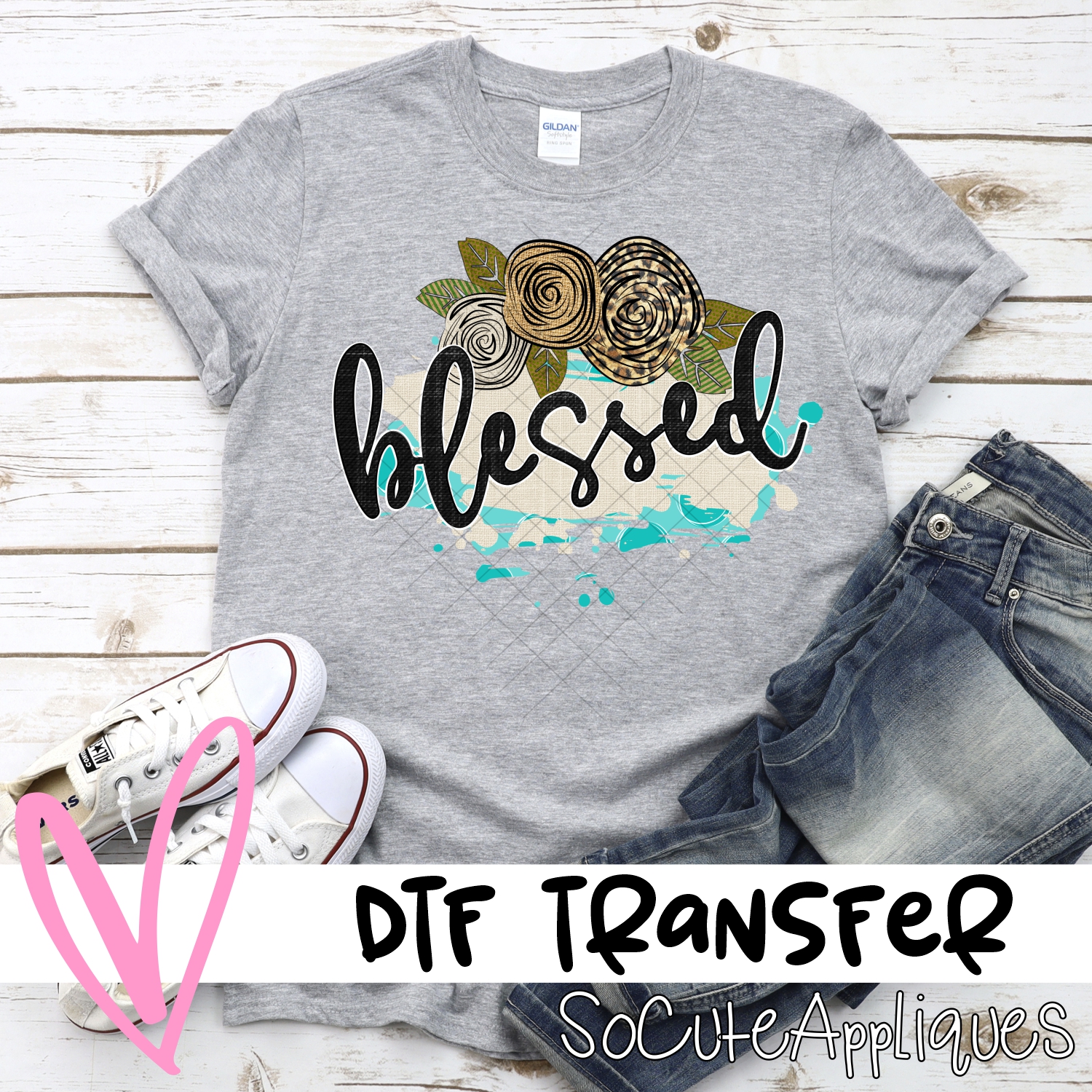 Blessed on linen and blue *DTF* Transfer