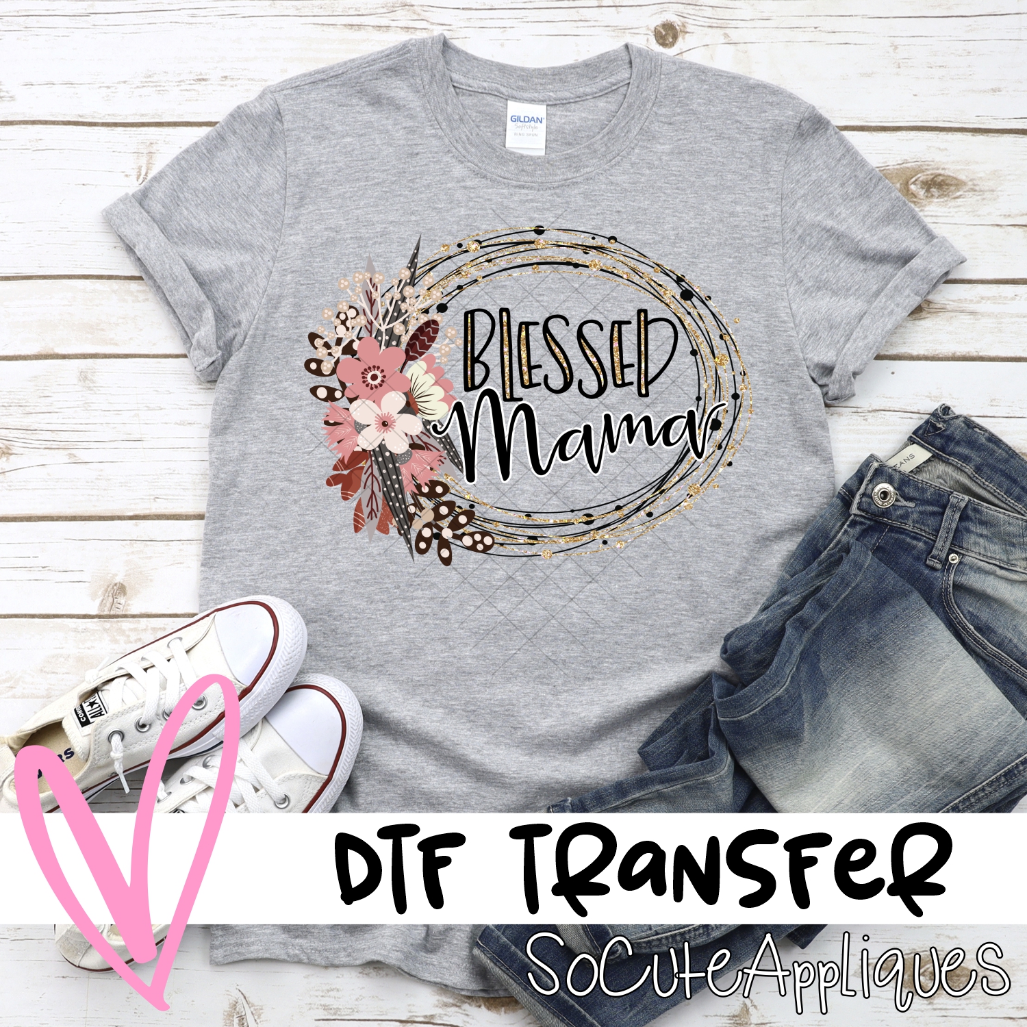 Blessed mama wreath *DTF* Transfer