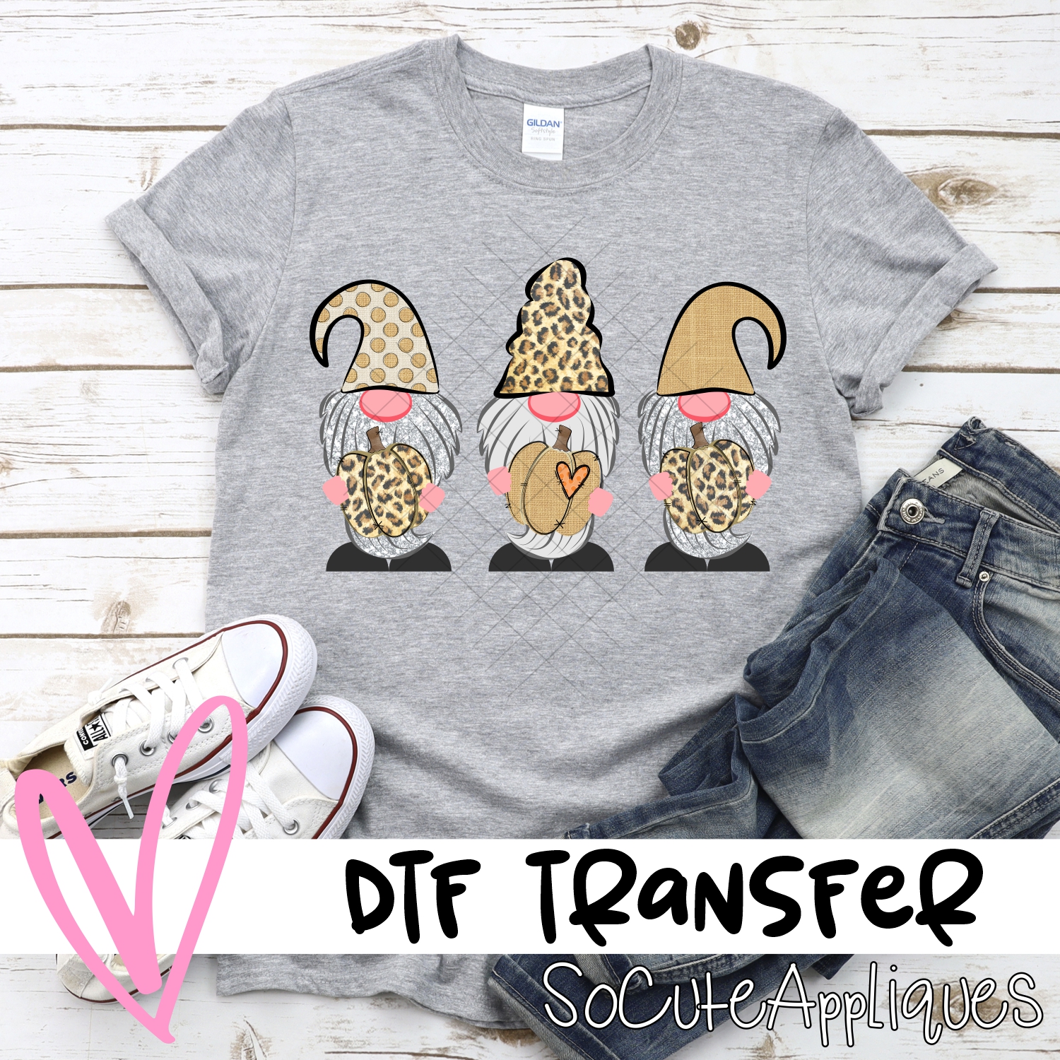 Gnome trio pumpkins linen *DTF* Transfer