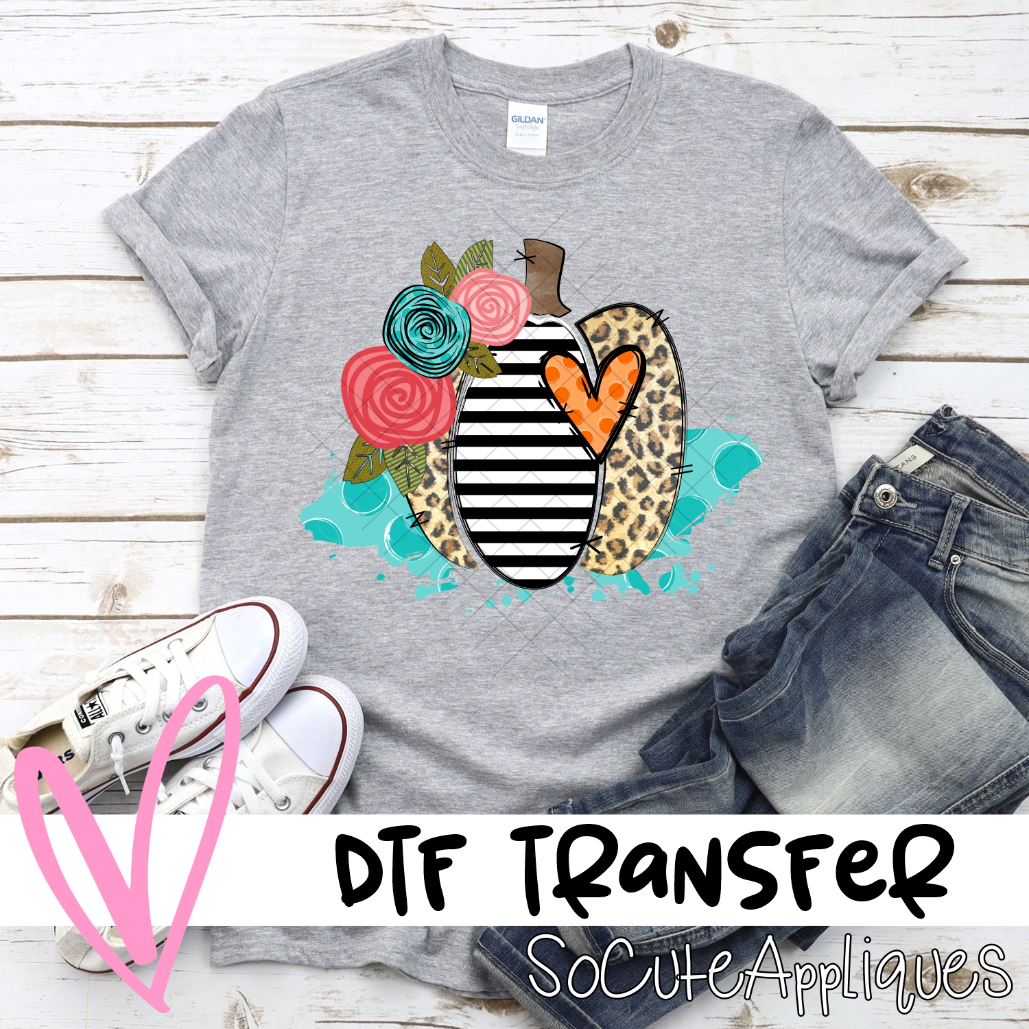 Leopard stripe pumpkin on dots with flowers *DTF* Transfer