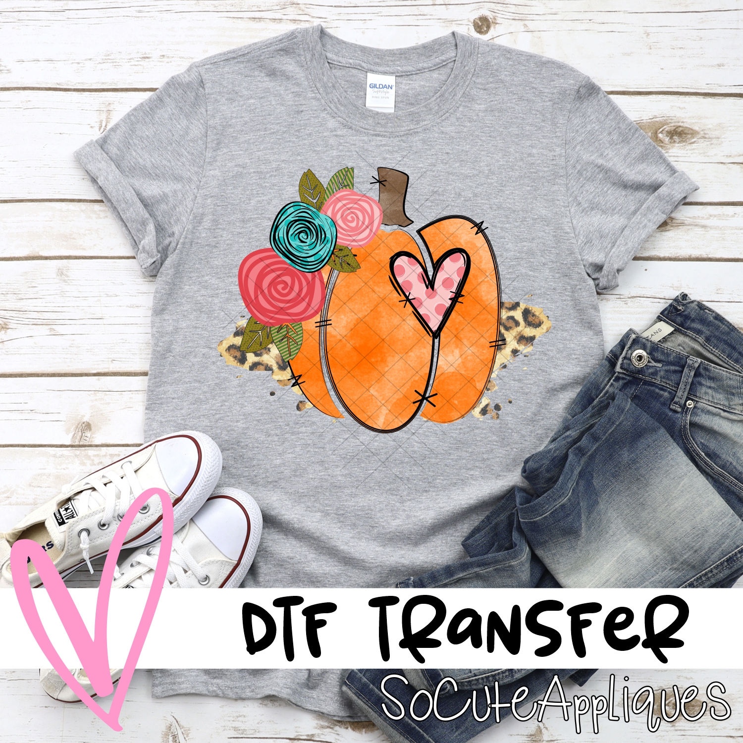 Orange pumpkin leopard with flowers *DTF* Transfer