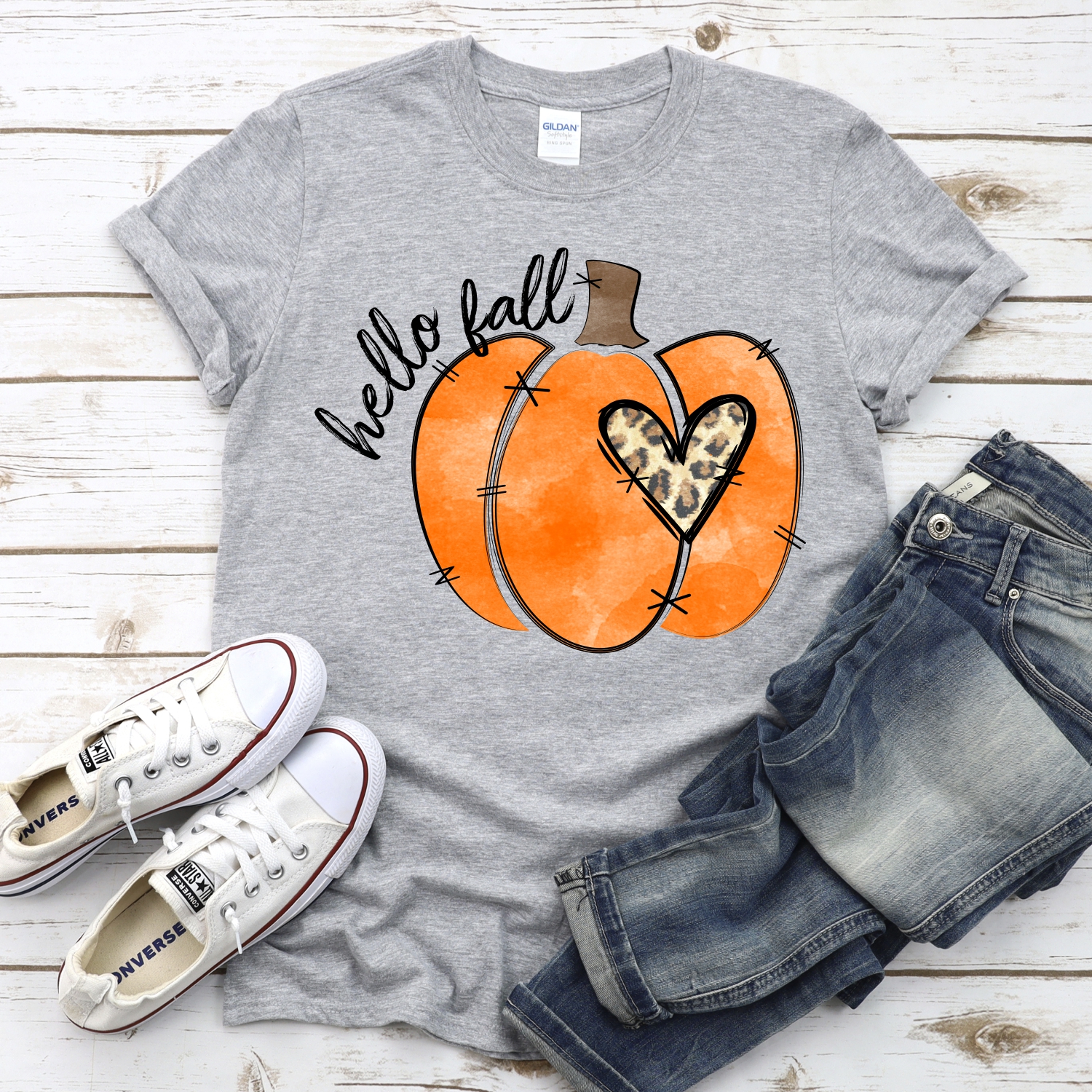 Hello fall orange pumpkin leopard heart *DTF* Transfer - Image 2
