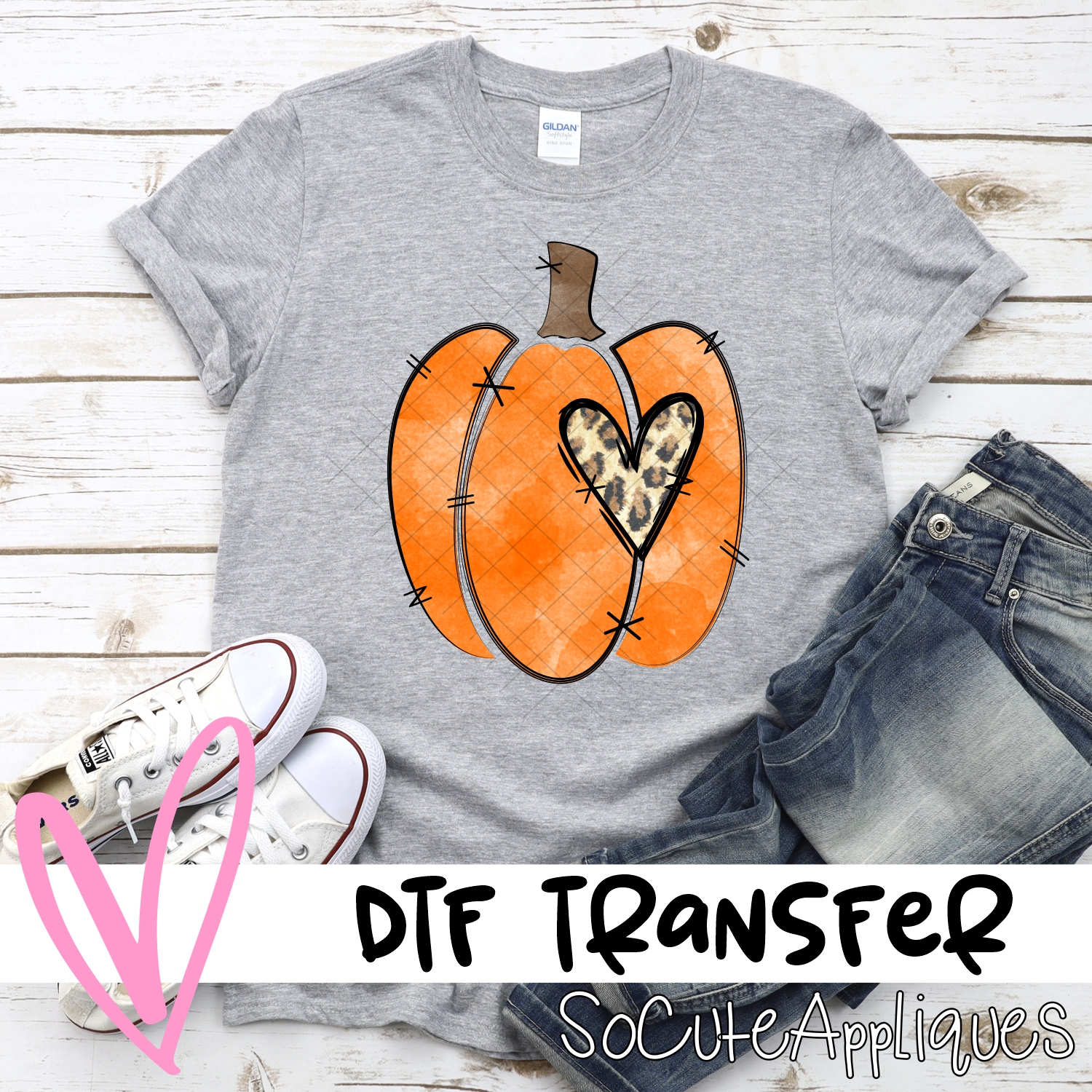 Orange pumpkin leopard heart *DTF* Transfer