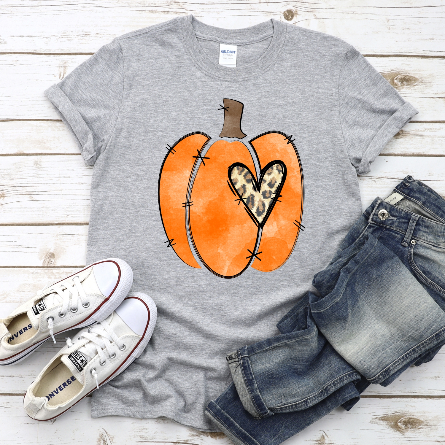 Orange pumpkin leopard heart *DTF* Transfer - Image 2