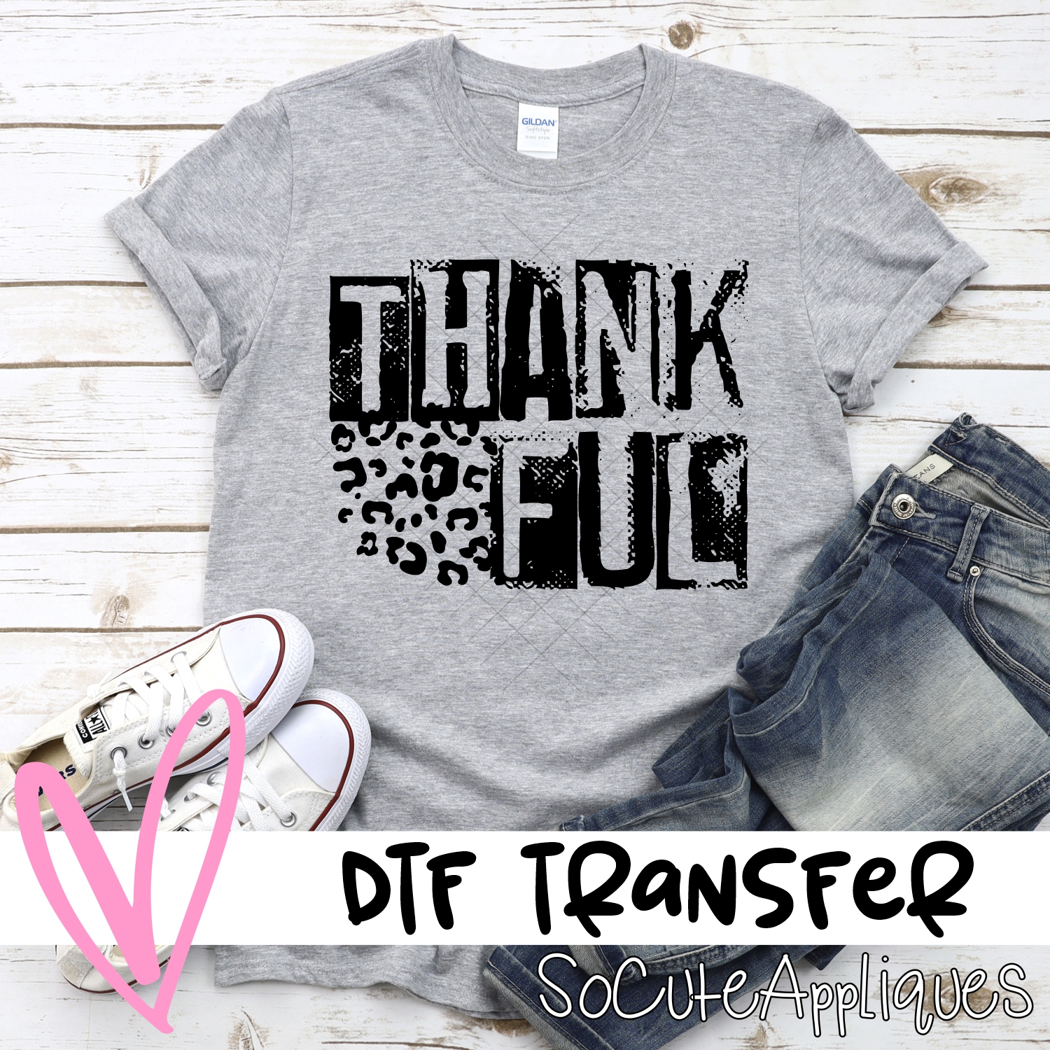 Thankful leopard black no heart *DTF* Transfer