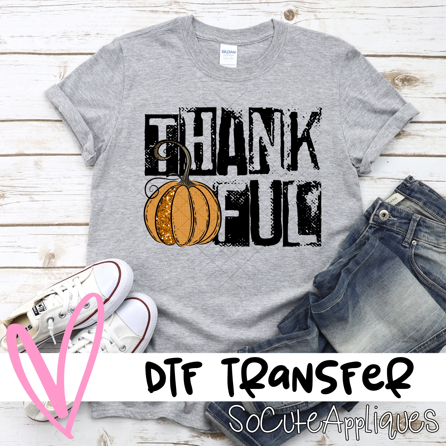 Thankful pumpkin black no heart *DTF* Transfer