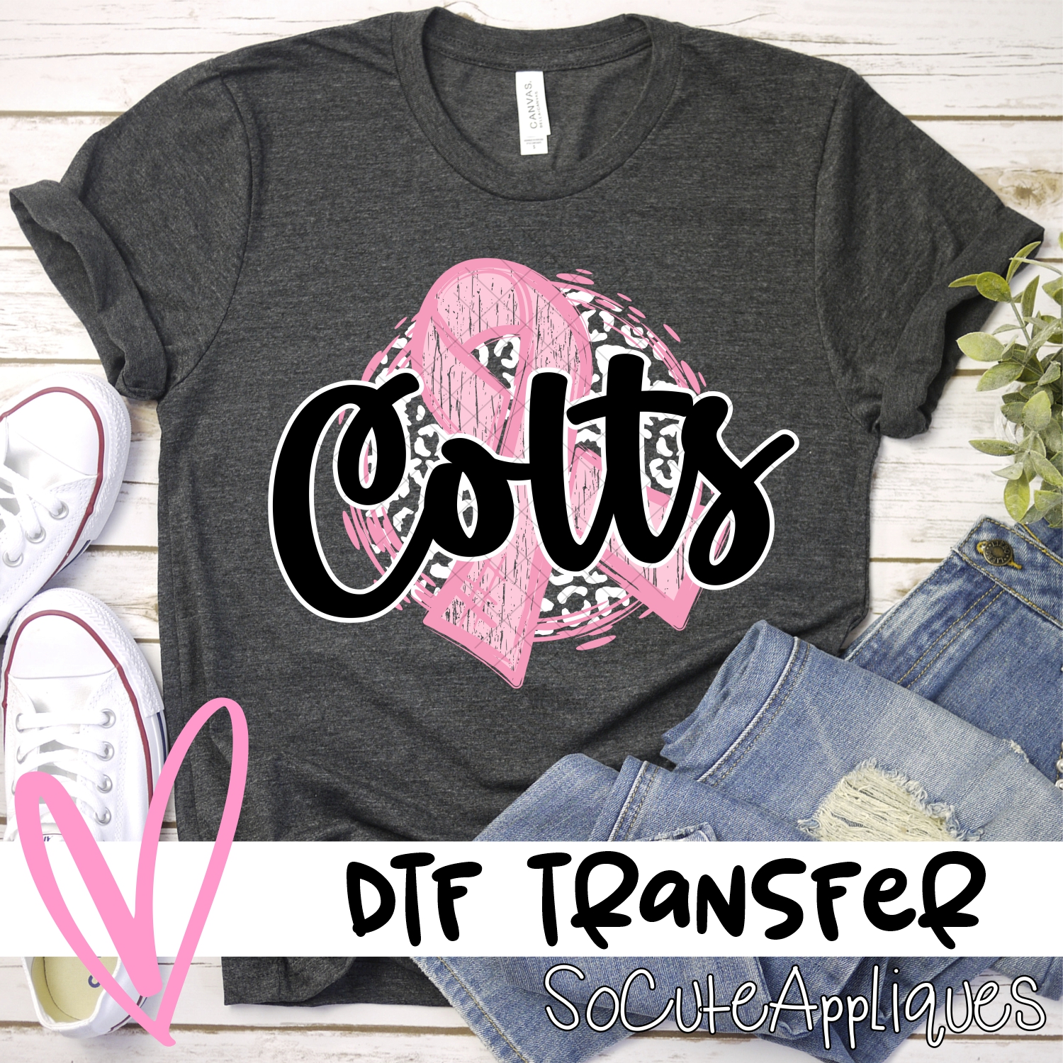 Colts pink ribbon on white leopard *DTF* Transfers
