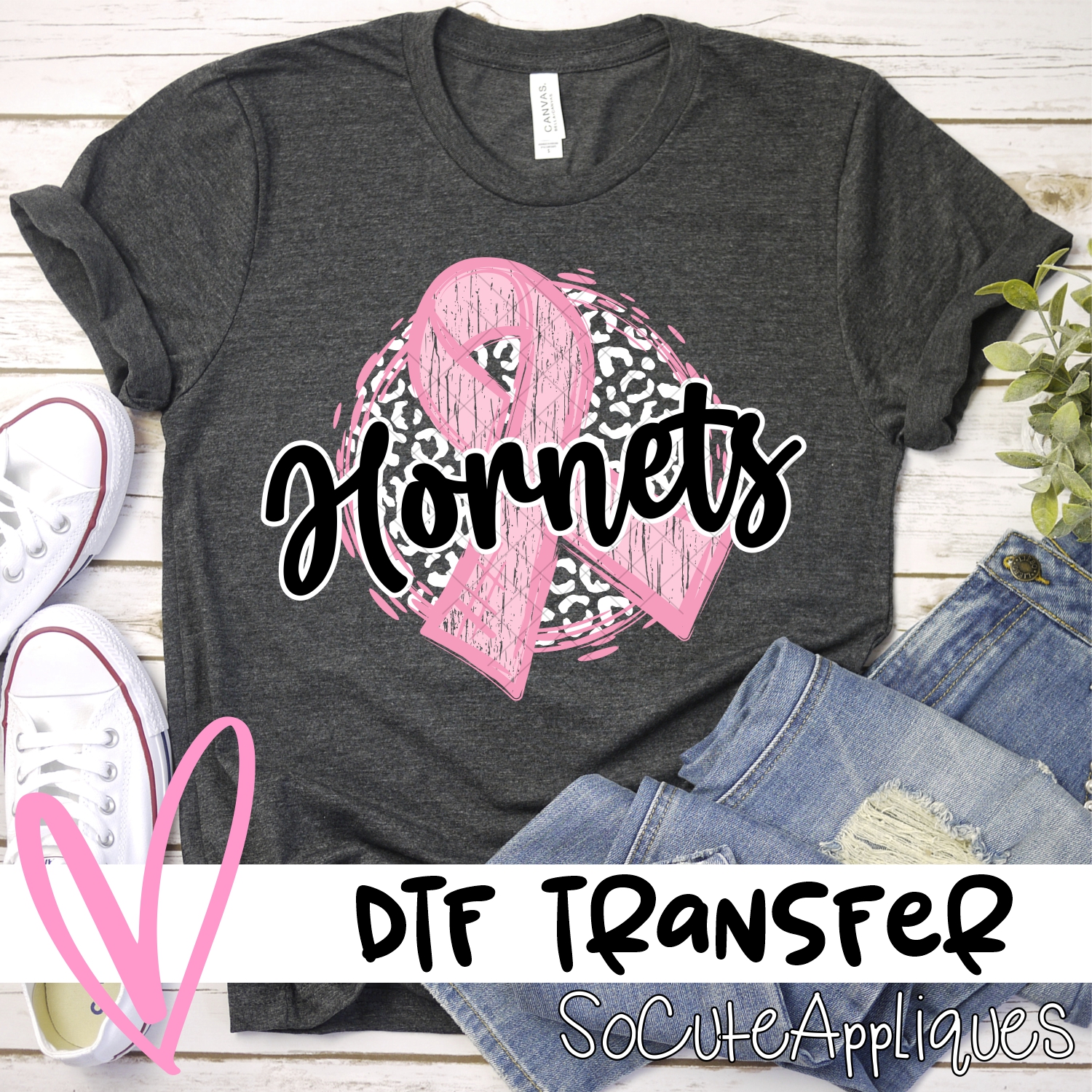 Hornets pink ribbon on white leopard *DTF* Transfers