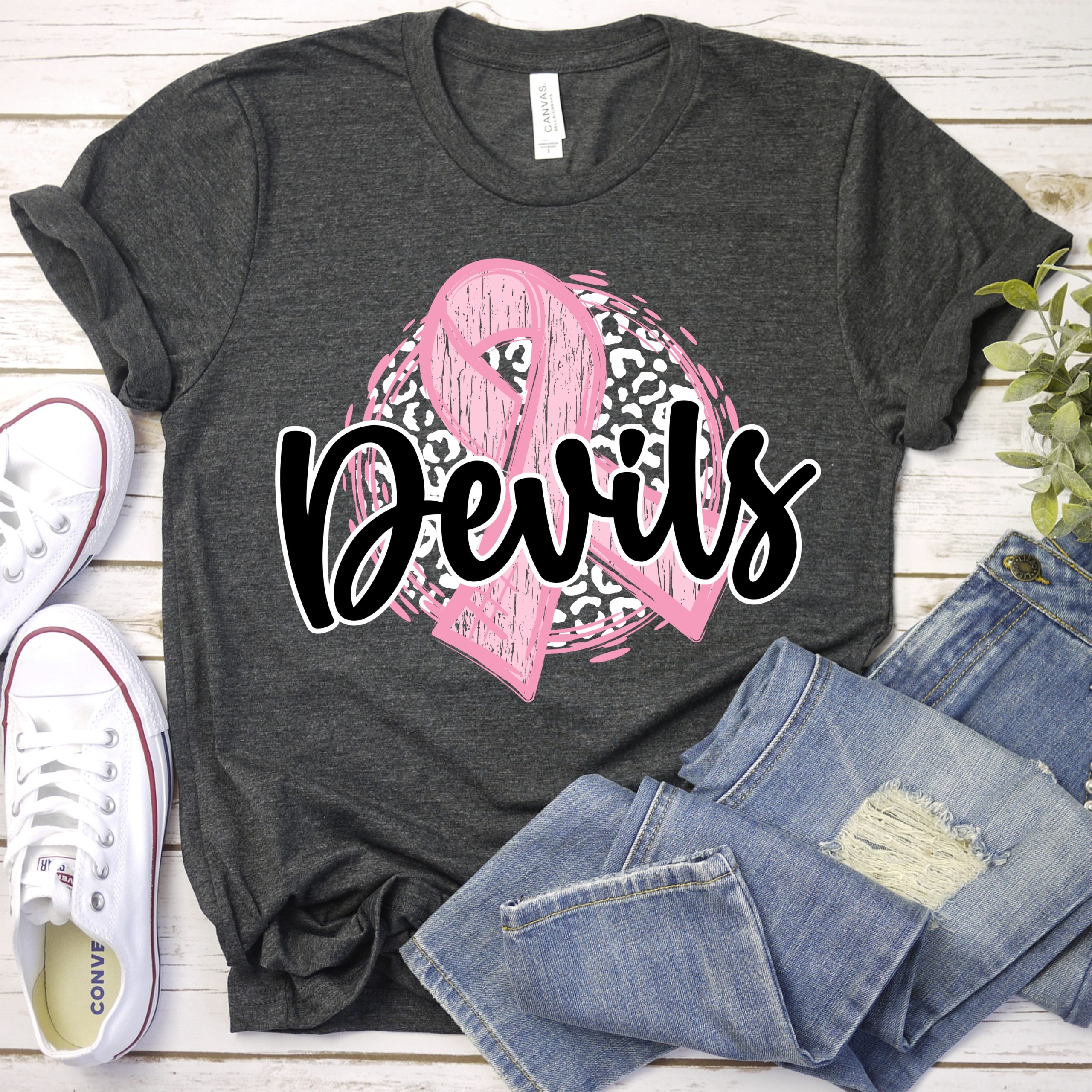 Devils pink ribbon on white leopard *DTF* Transfers - Image 2