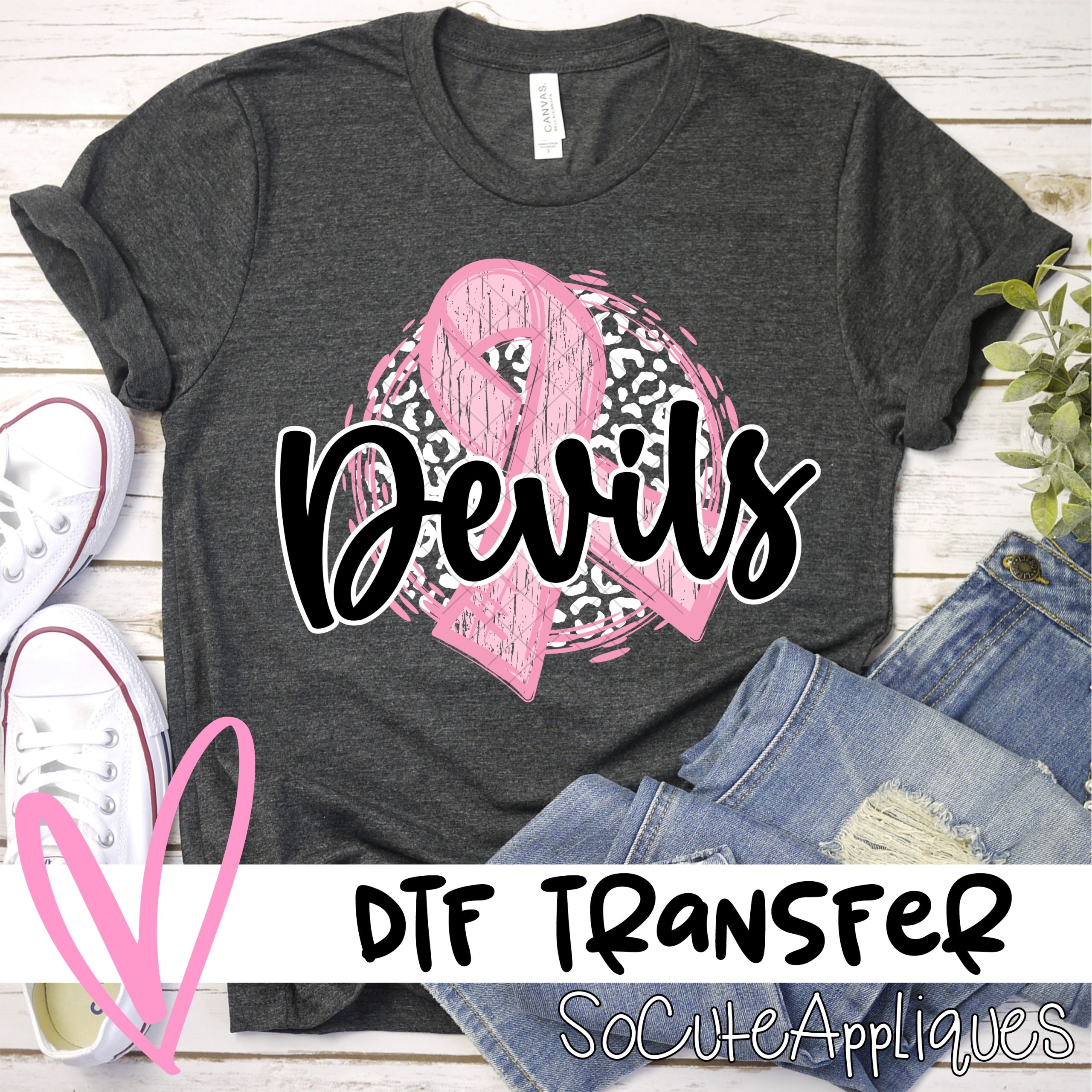 Devils pink ribbon on white leopard *DTF* Transfers