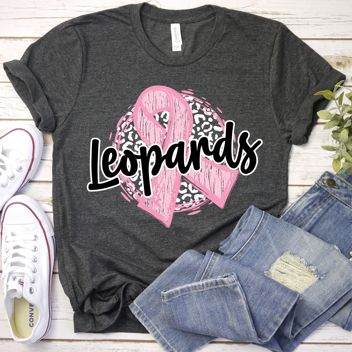 Leopards pink ribbon on white leopard *DTF* Transfers - Image 2