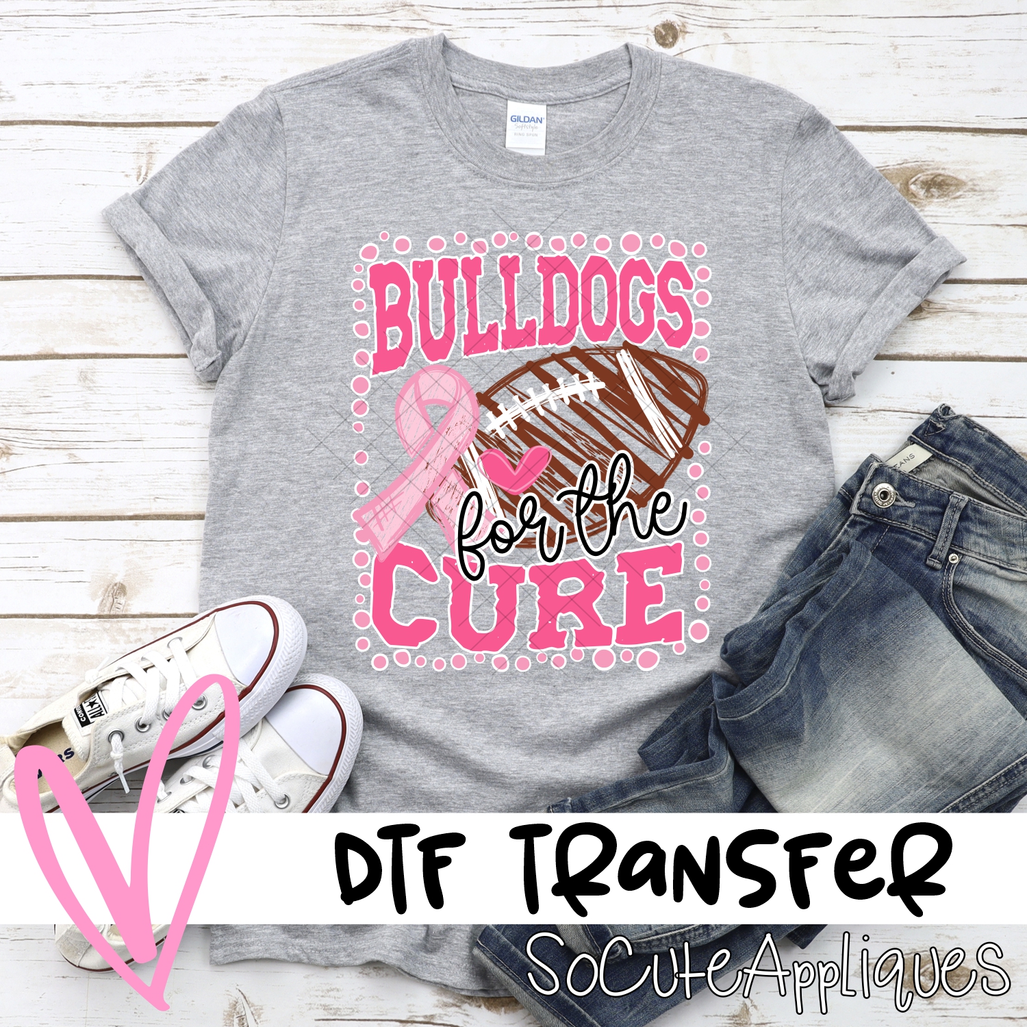Bulldogs for the cure dot football frame PINK  *DTF* Transfer