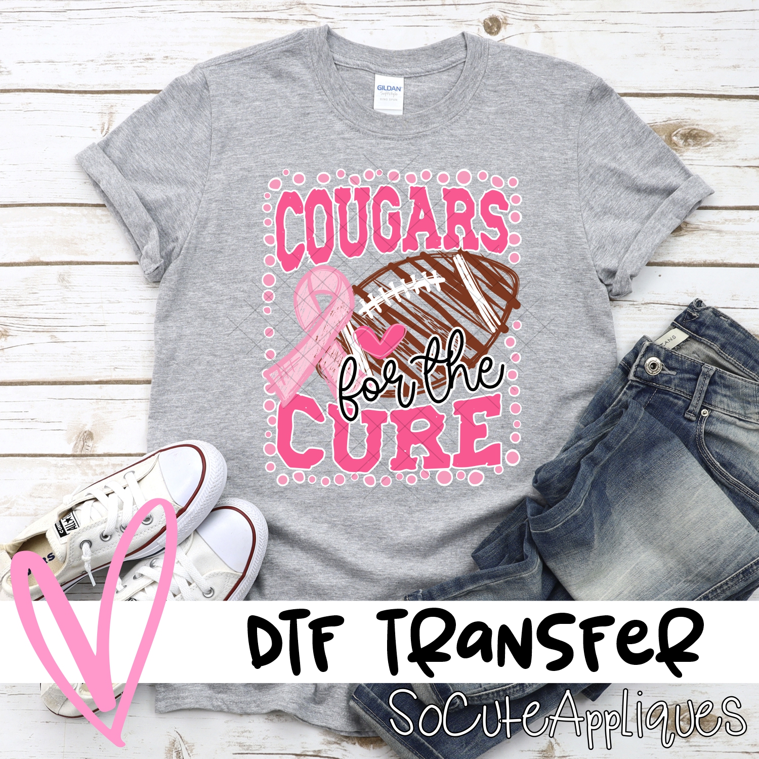 Cougars for the cure dot football frame PINK  *DTF* Transfer