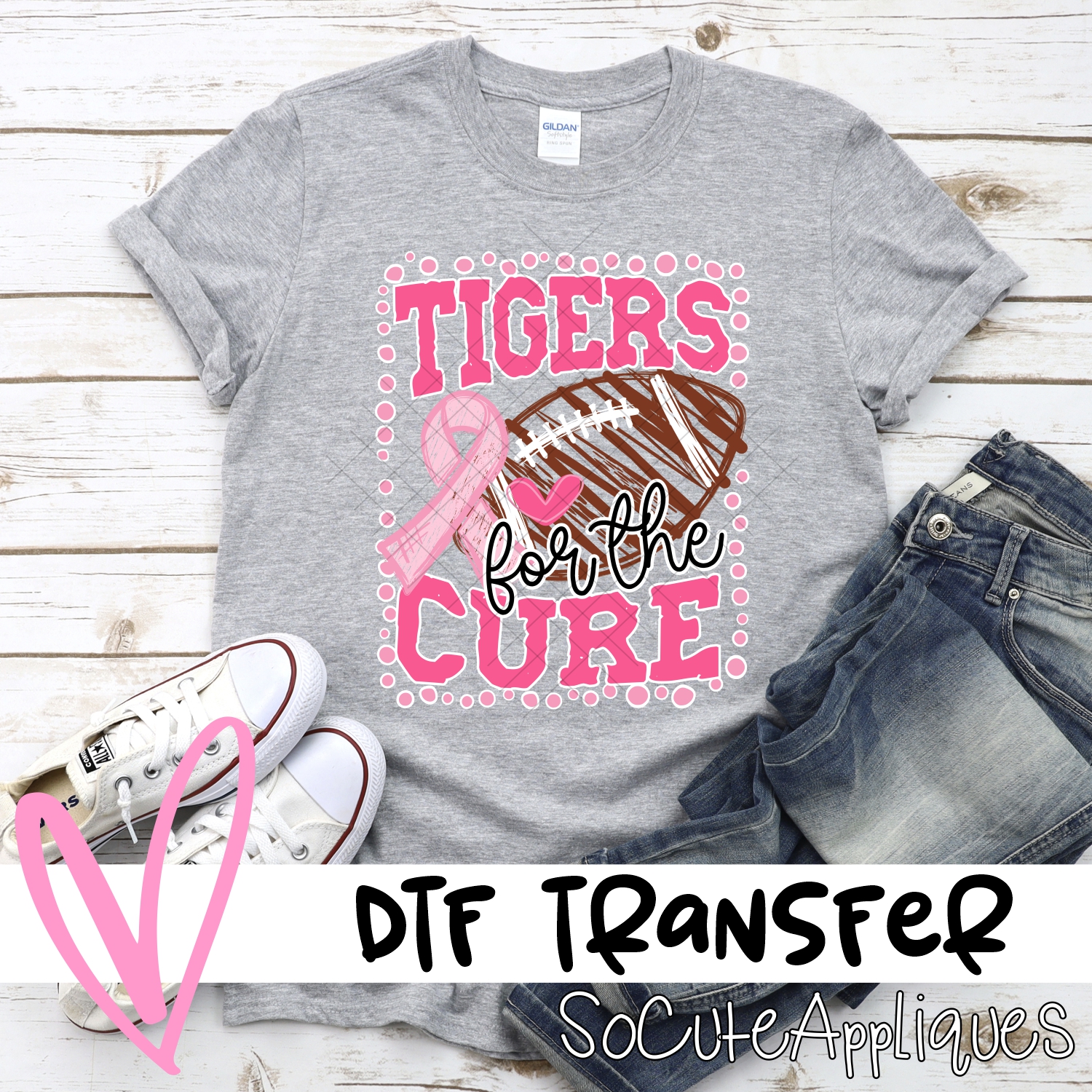 Tigers for the cure dot football frame PINK  *DTF* Transfer