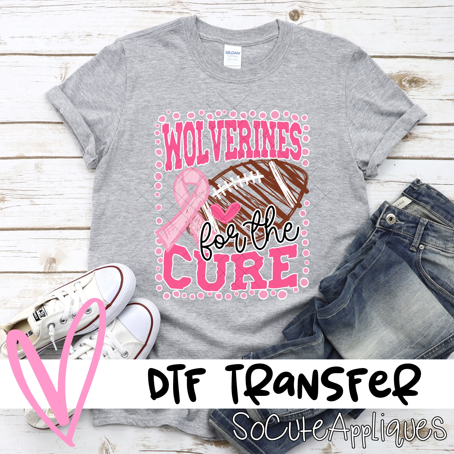 Wolverines for the cure dot football frame PINK  *DTF* Transfer