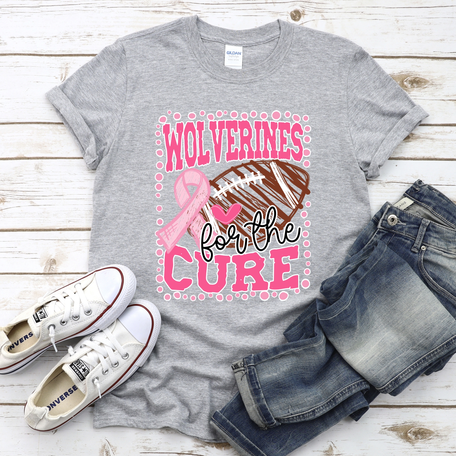 Wolverines for the cure dot football frame PINK *DTF* Transfer - Image 2