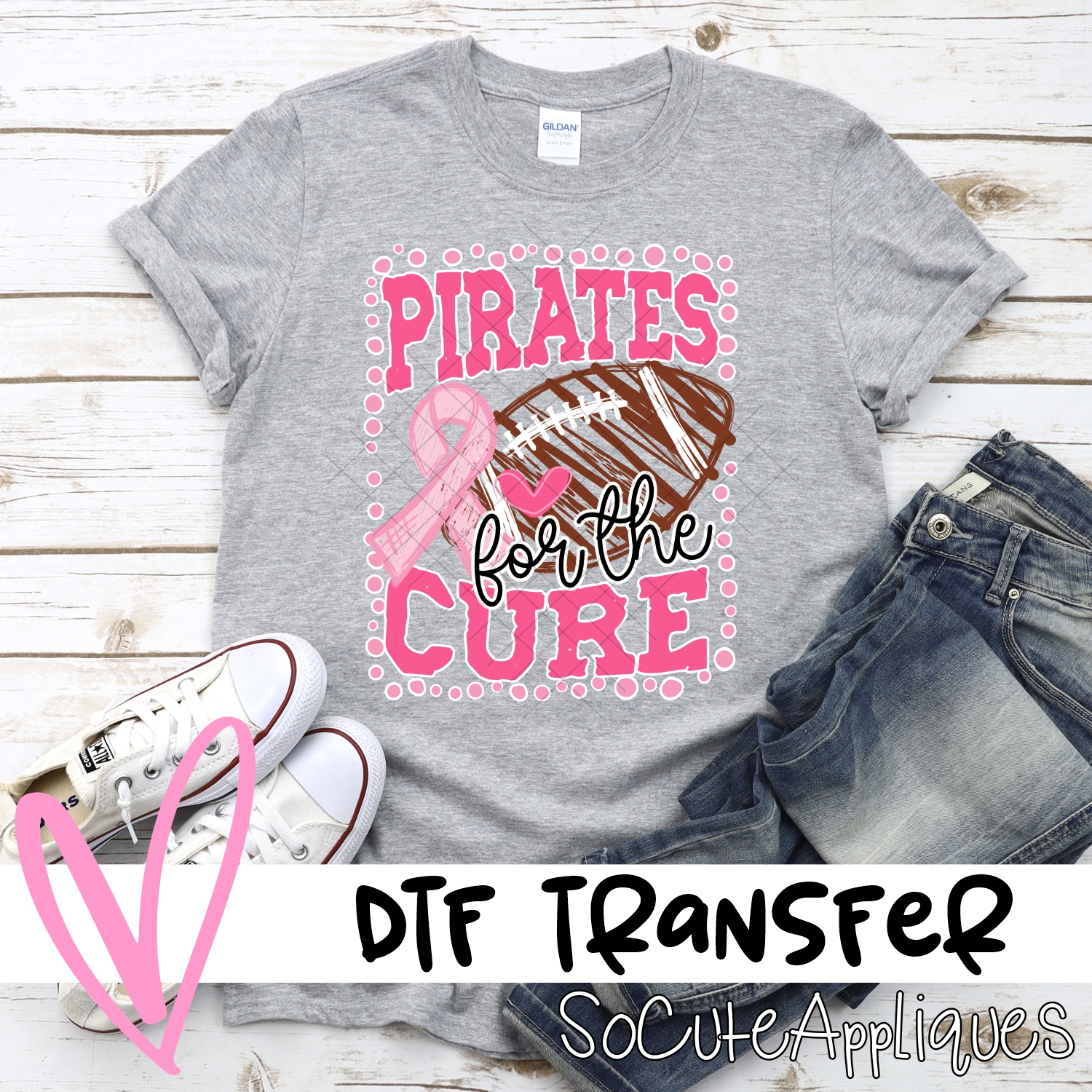 Pirates for the cure dot football frame PINK  *DTF* Transfer