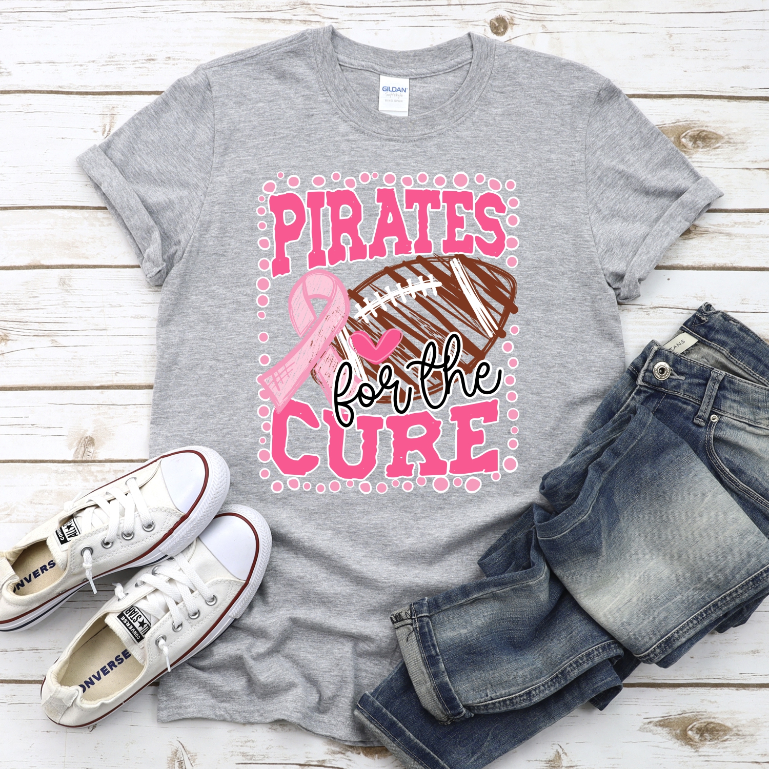 Pirates for the cure dot football frame PINK *DTF* Transfer - Image 2
